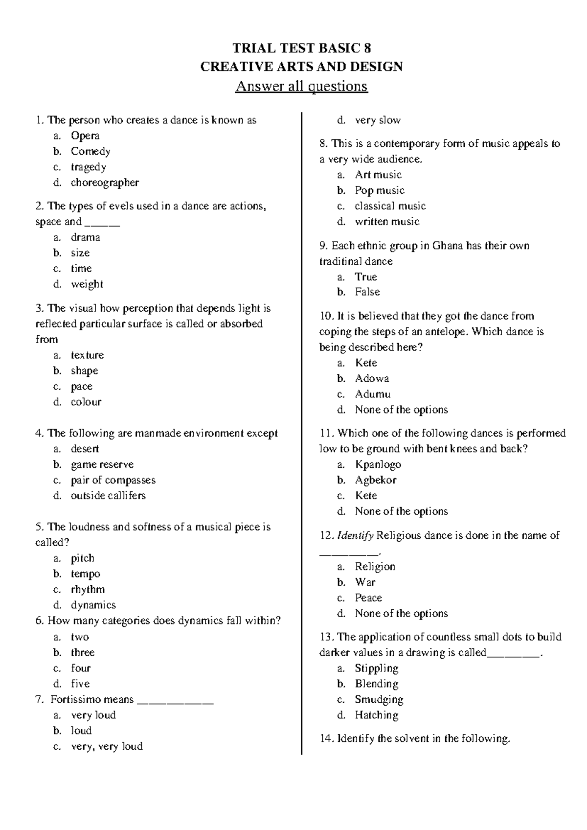 Creative ARTS basic 8 trial test - TRIAL TEST BASIC 8 CREATIVE ARTS AND ...