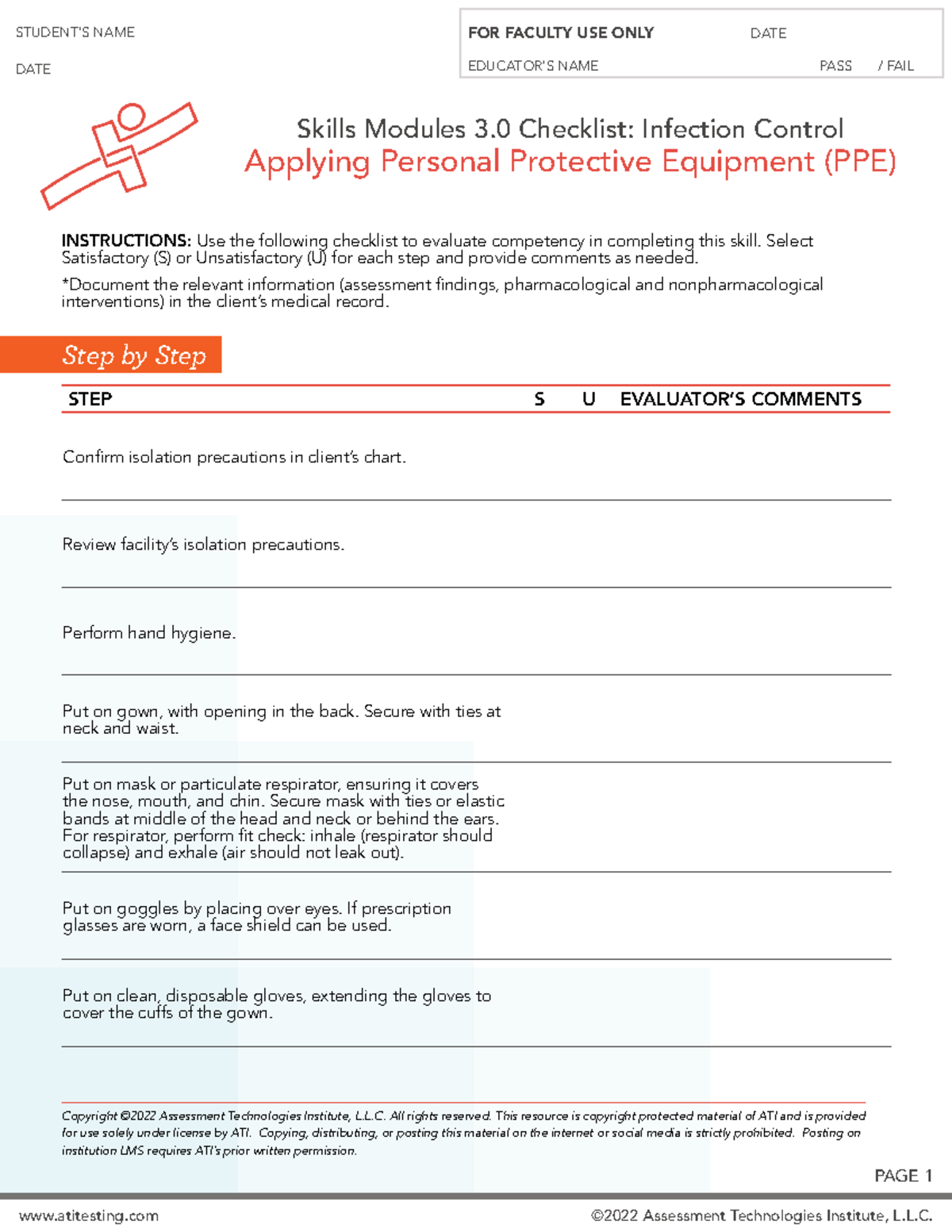 Skills Checklist Infection Control Applying PPE - atitesting ©2022 ...