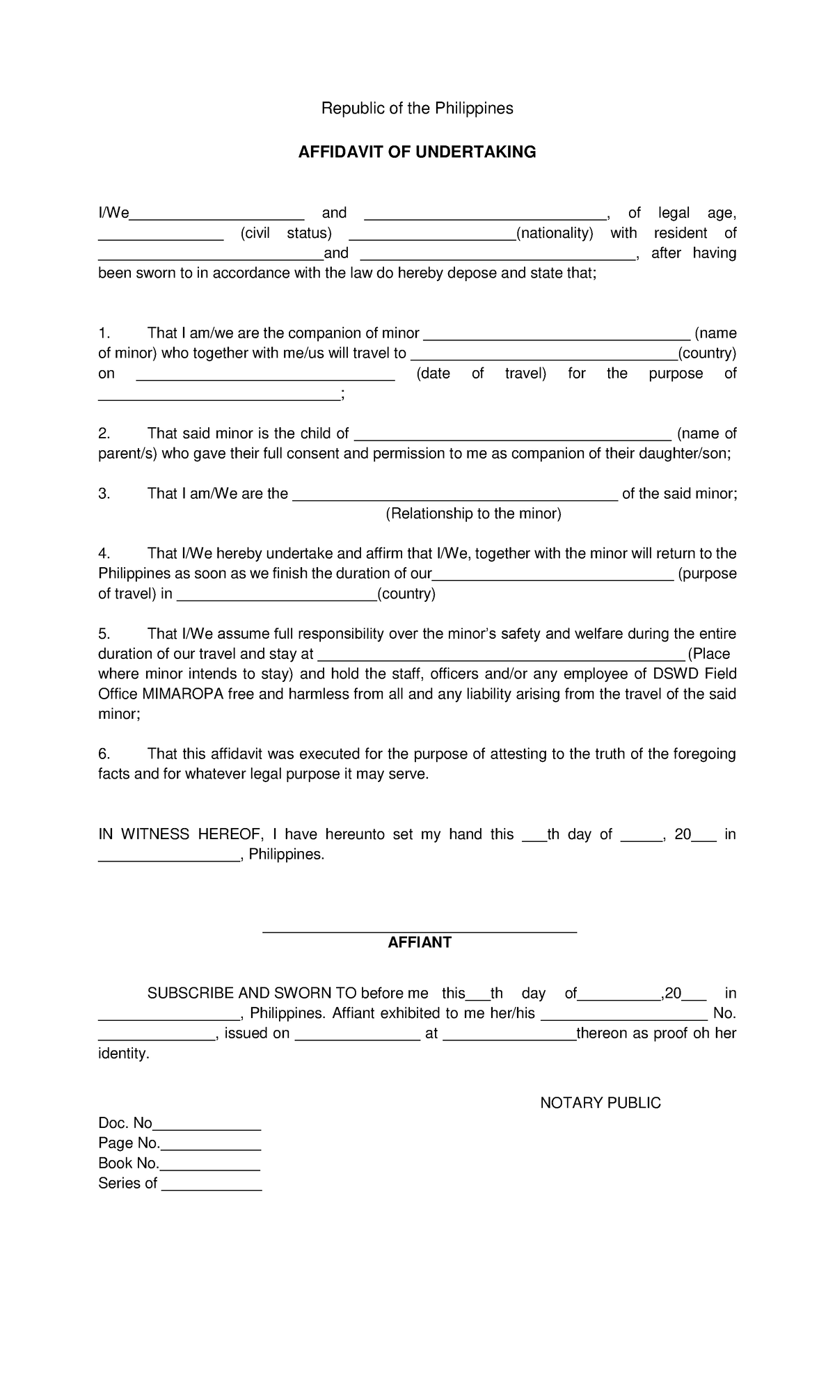 Affidavit OF Undertaking Non Relative Companion - Philosophy of law ...