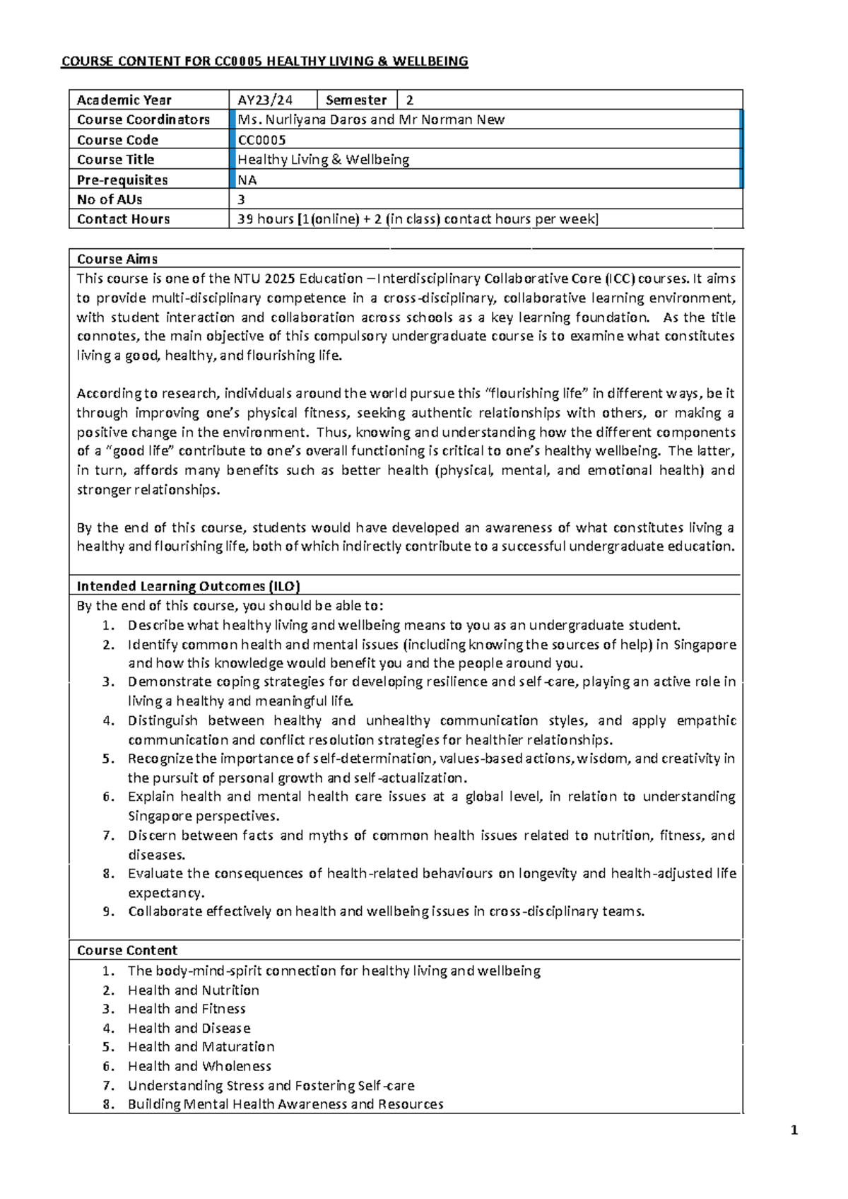 CC0005 OBTL S2 AY2023-2024 02 - COURSE CONTENT FOR CC0005 HEALTHY ...