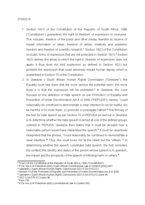 Tutorial 2 Question - CONSTITUTIONAL LAW 244 STAATSREG 244 Tutorial 2 ...