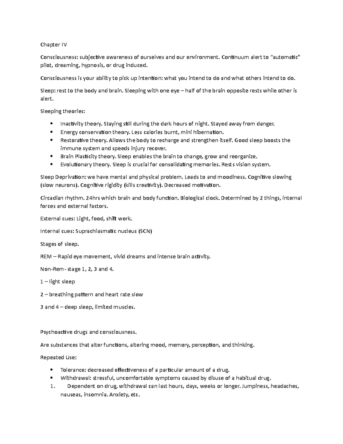 Chapter iv chapter iv consciousness subjective awareness of