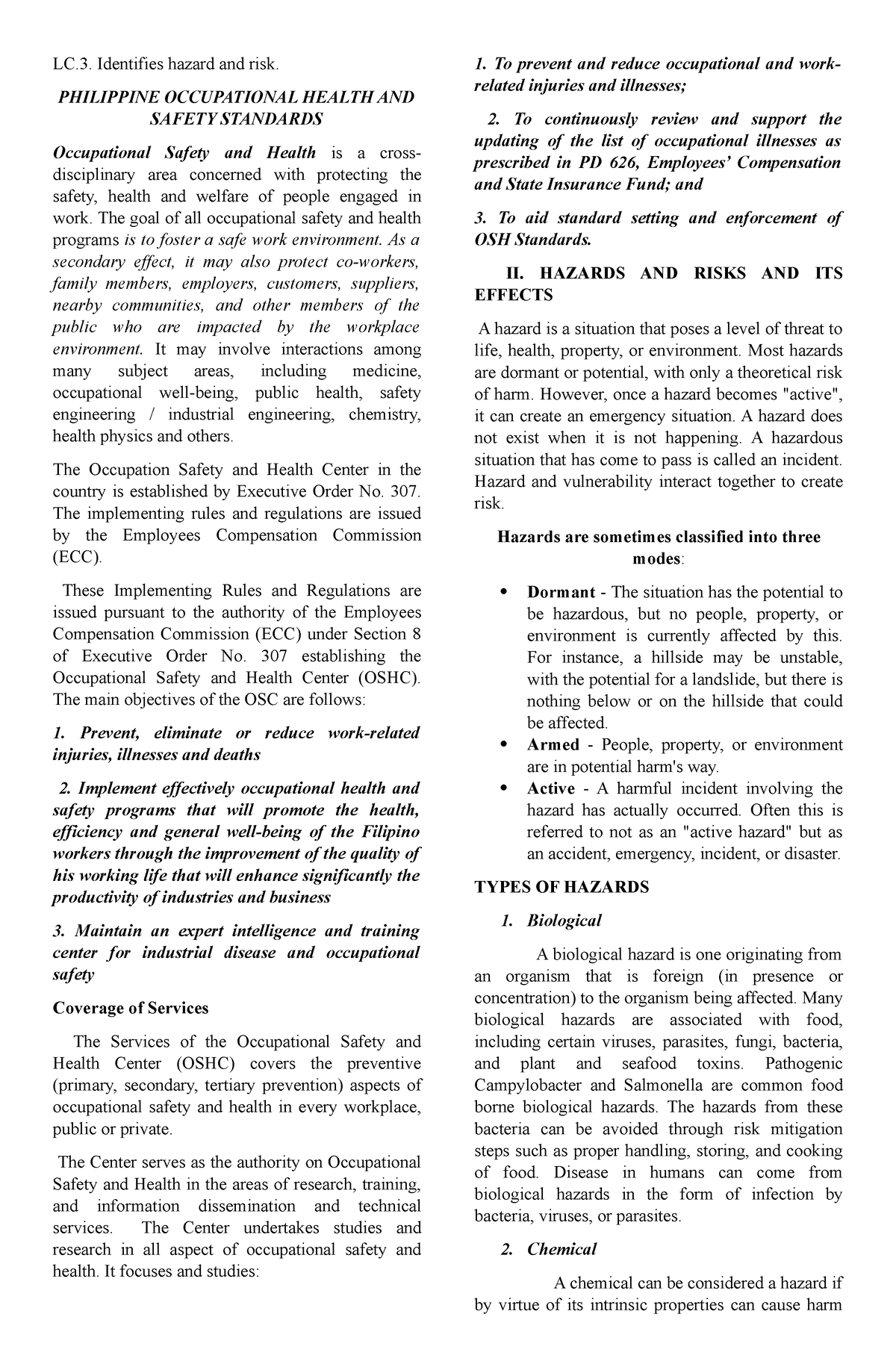 TLE 8 L3 - NOTES - LC. Identifies Hazard And Risk. PHILIPPINE ...