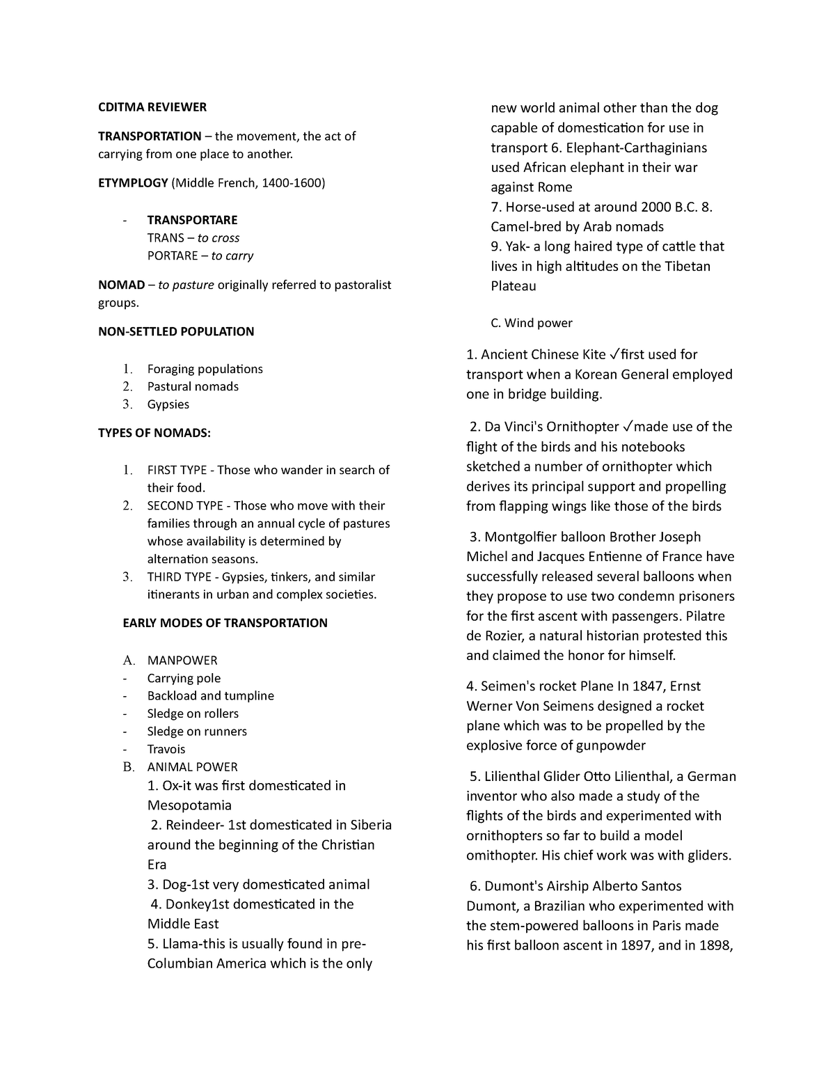 Cditma- Midterm - tyjgj - CDITMA REVIEWER TRANSPORTATION – the movement ...