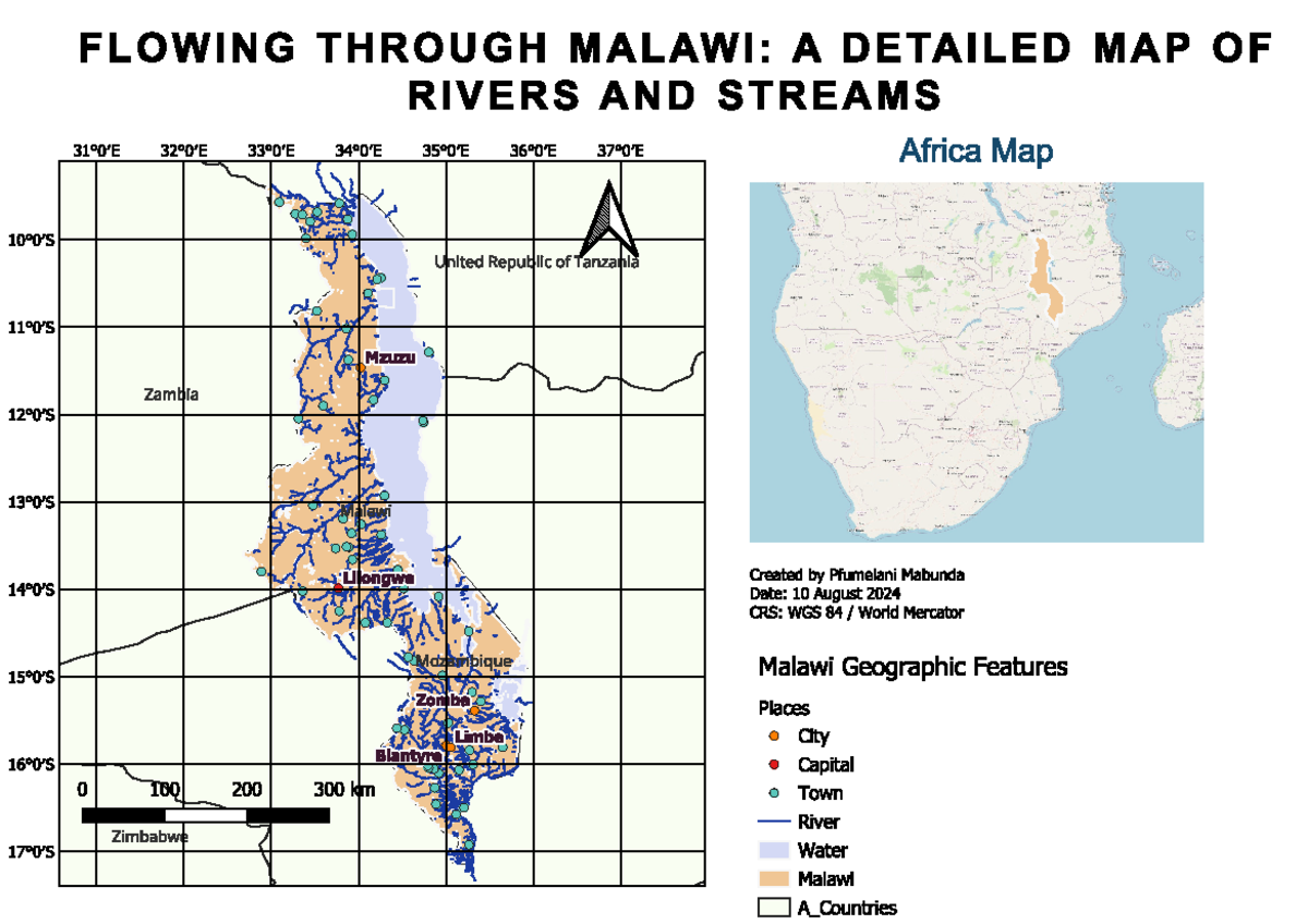 Map malawi - GIS 221 (Prac 3) - FLOWING THROUGH MALAWI: A DETAILED MAP ...