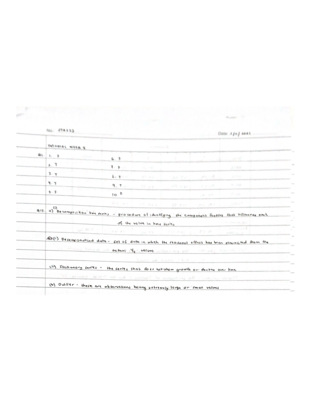 Tutorial WEEK 4 - Introduction Business Forecasting - Studocu