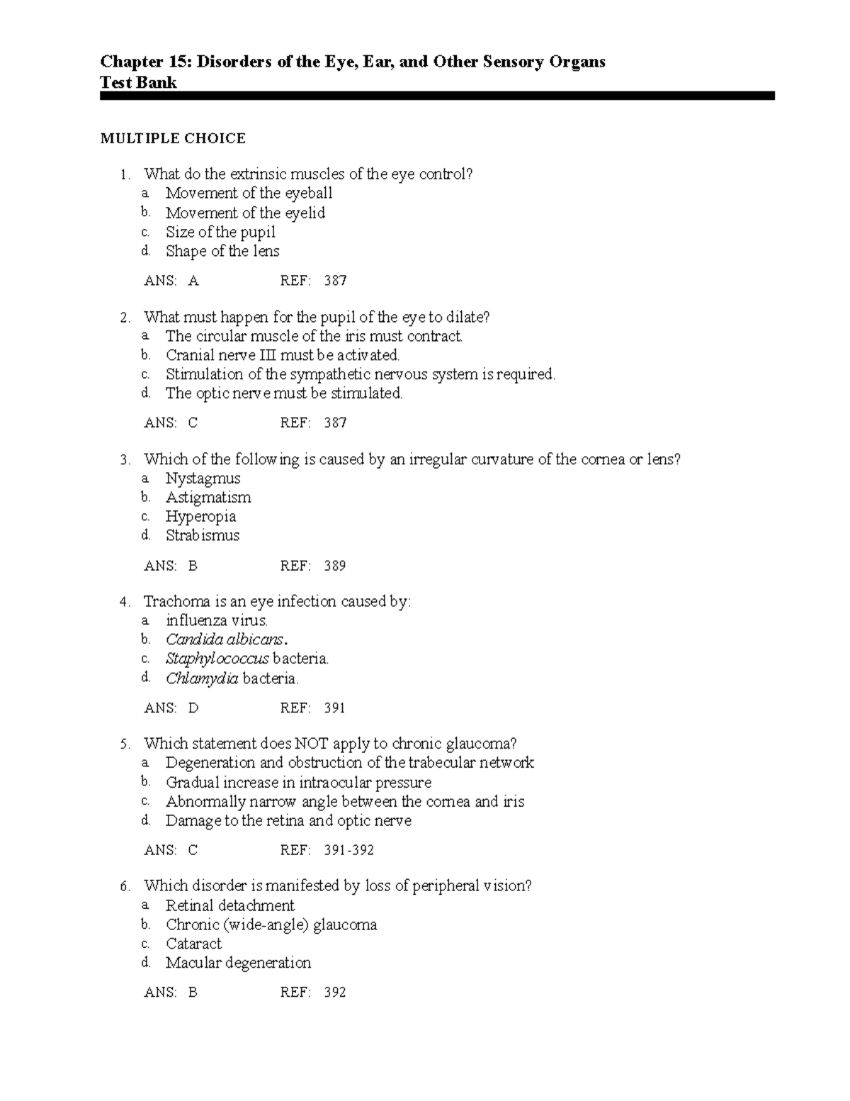 MIDTERM 07 2019, questions and answers - Chapter 15: Disorders of the ...