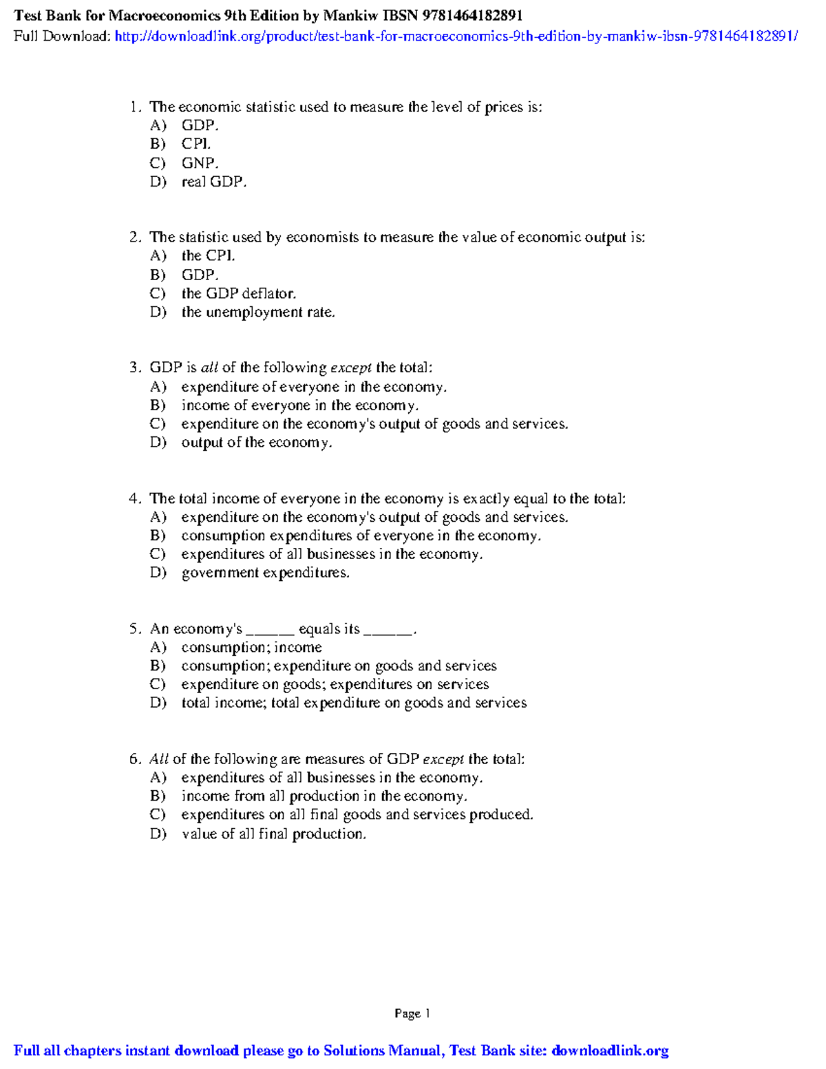 Test Bank For Macroeconomics 9th Edition By Mankiw Ibsn 9781464182891 ...