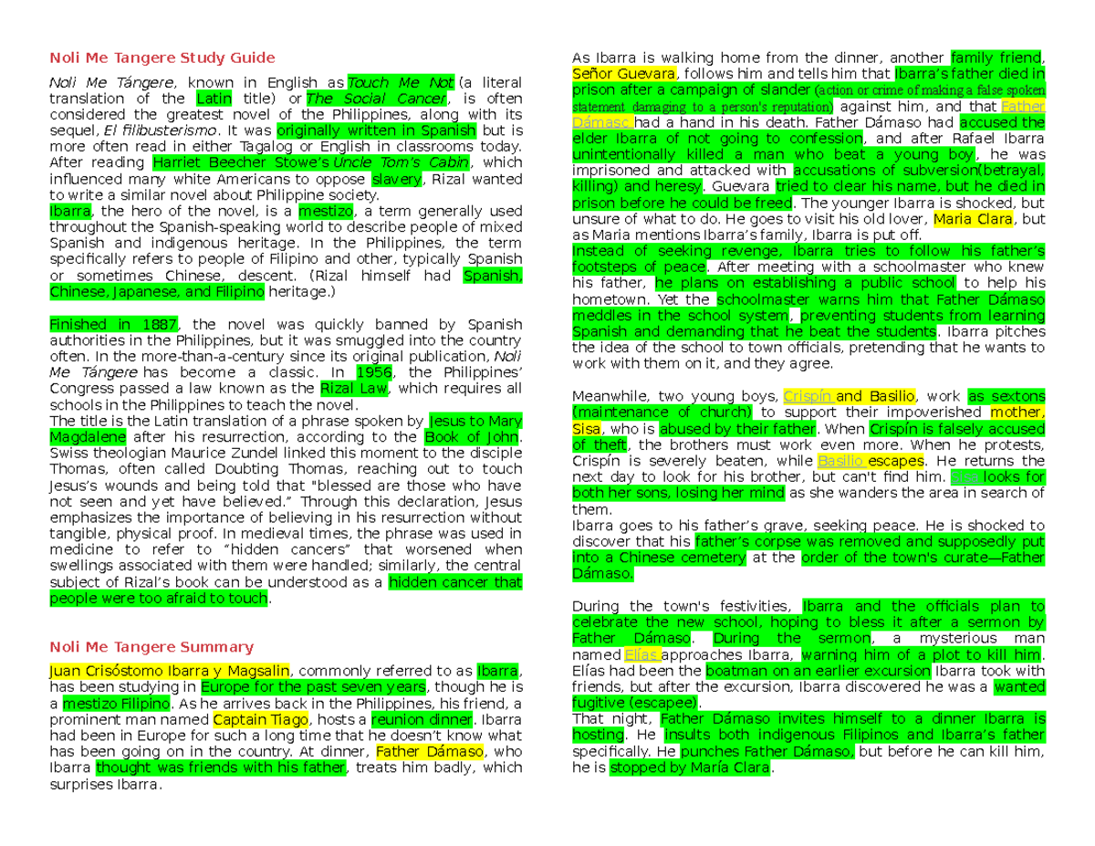 Noli Me Tangere Study Guide It Was Originally Written In Spanish But Is More Often Read In 