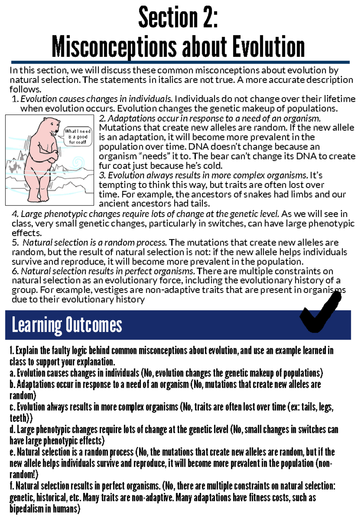 Unit 4 Section 2 - notes - Section 2: Misconceptions about Evolution 1 ...