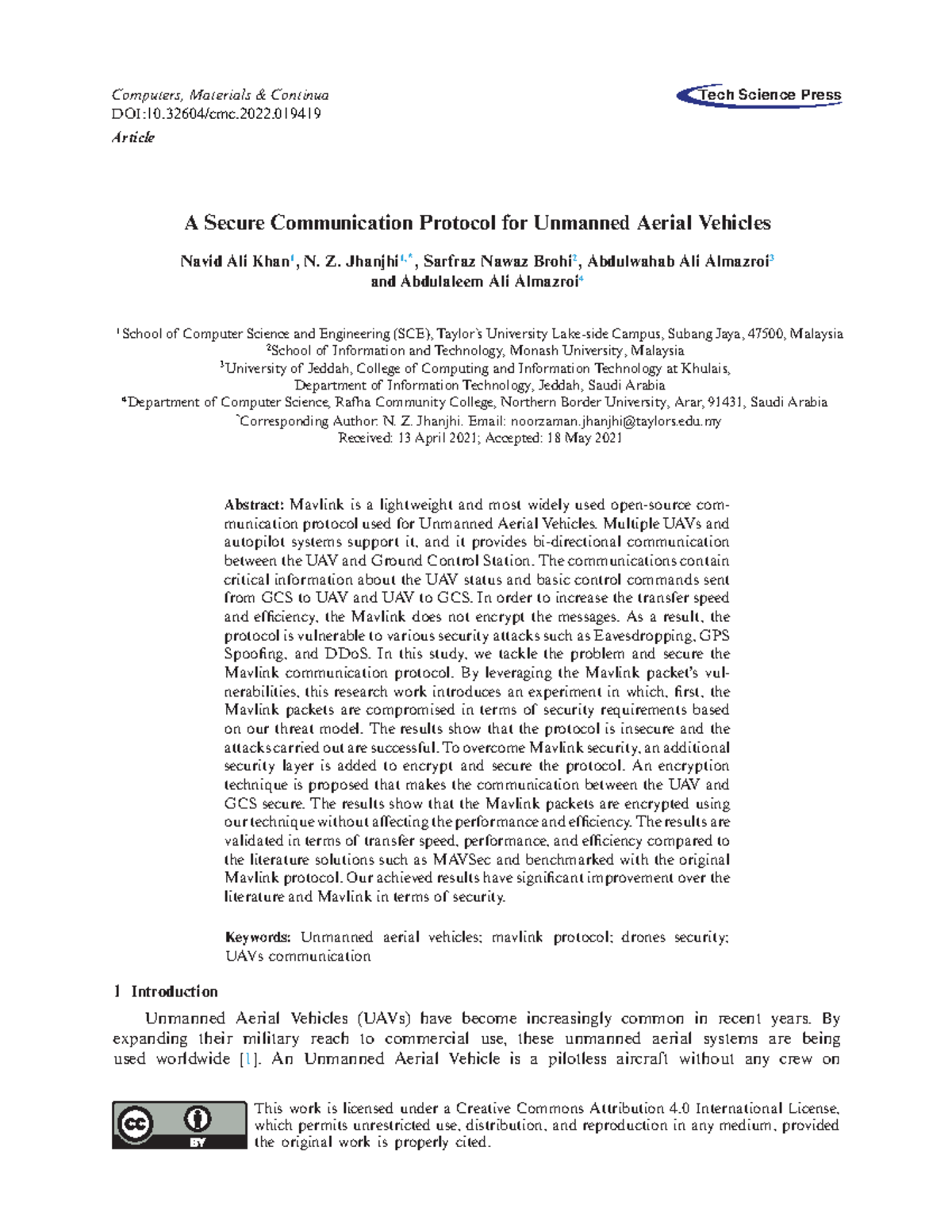A Secure Communication Protocol for Unmanned Aeria - Computers ...