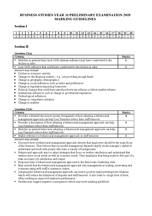 Year 11 Business Studies End of Course Examination 2019 - Studocu