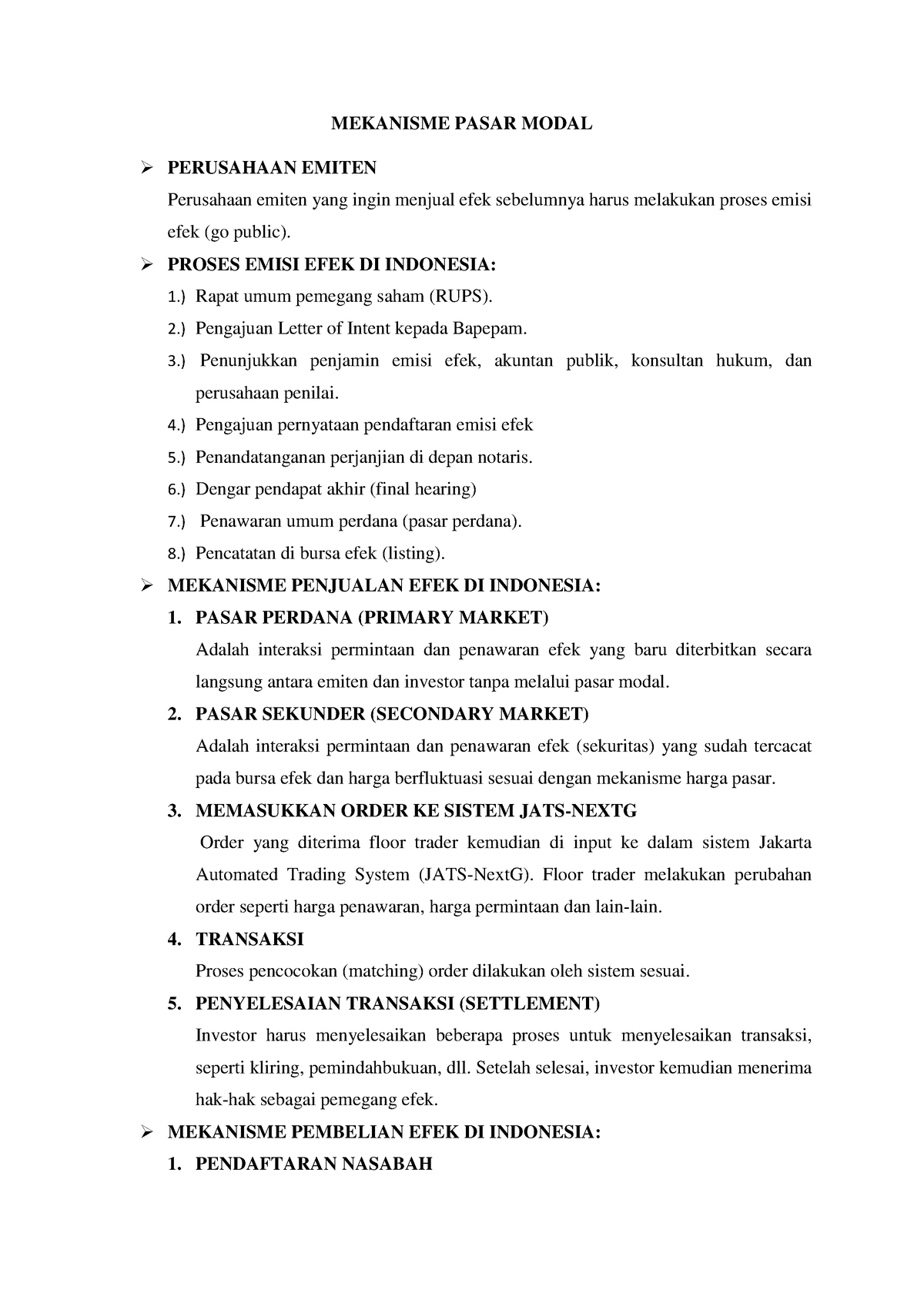 Mekanisme Pasar Modal DAN Indeks Saham - MEKANISME PASAR MODAL ...