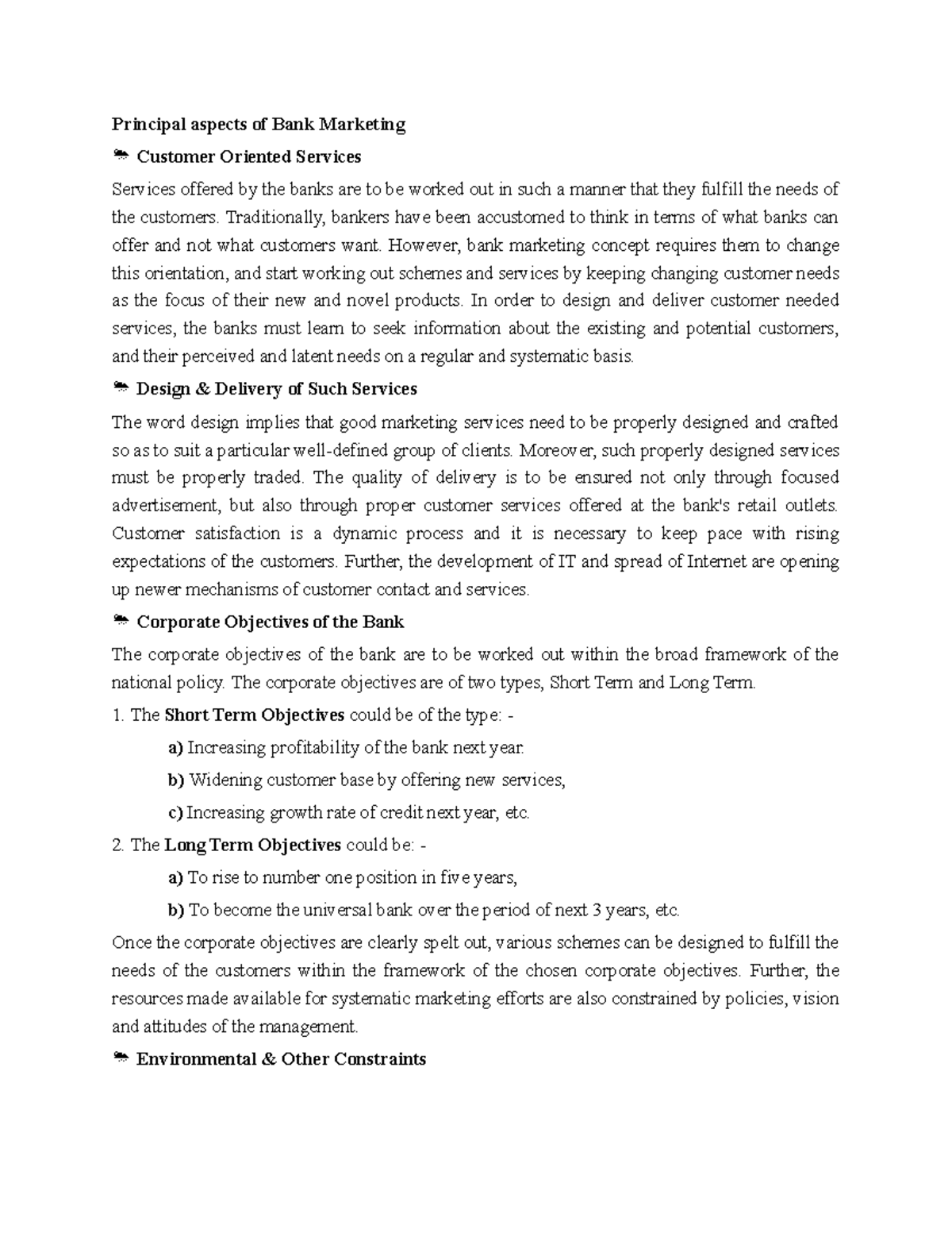 Principle aspect of bank marketing Principal aspects of Bank