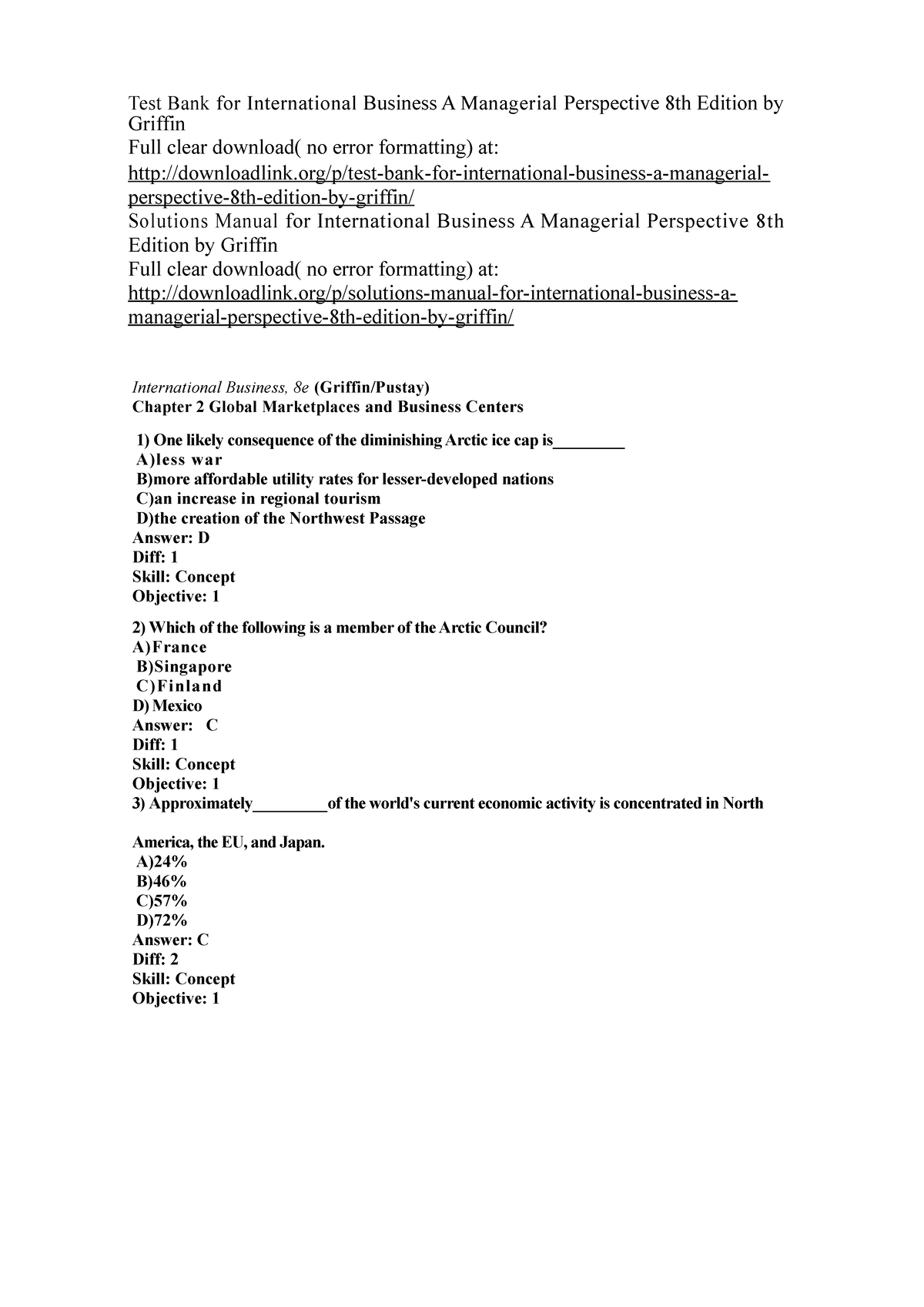 044 Test Bank For International Business A Managerial Perspective 8th ...