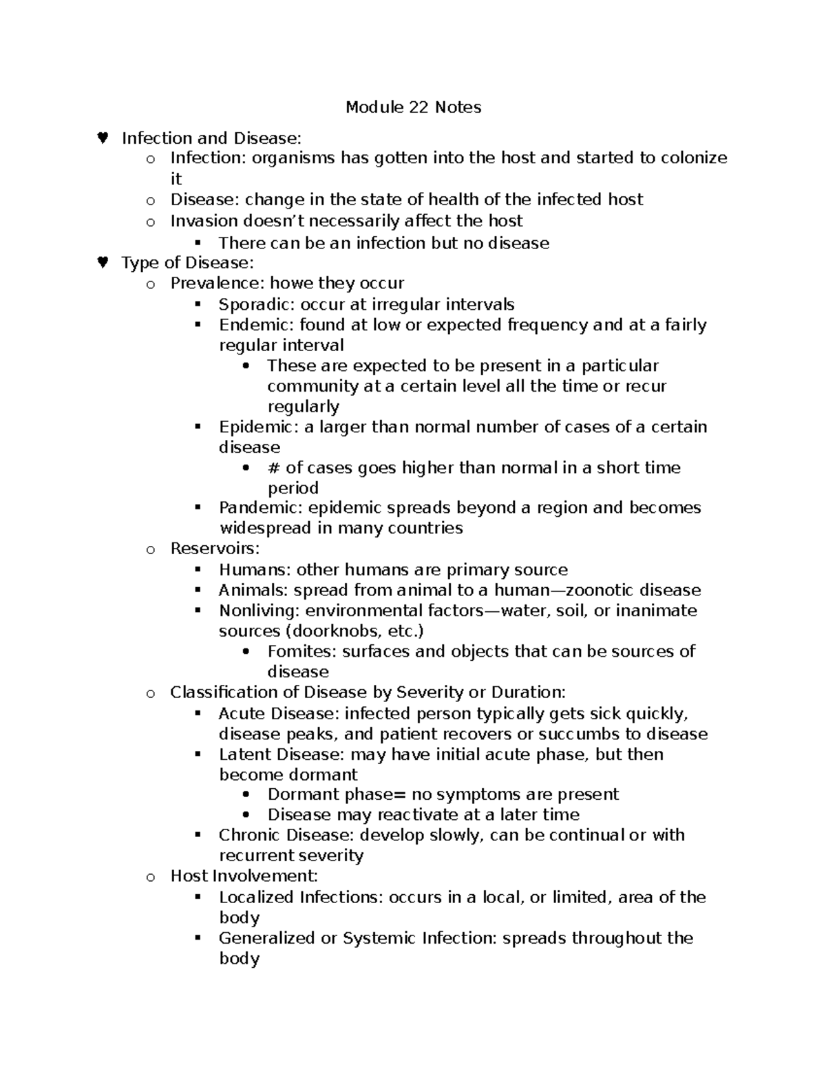 Module 22 Notes: Infection & Disease - Module 22 Notes Infection and ...