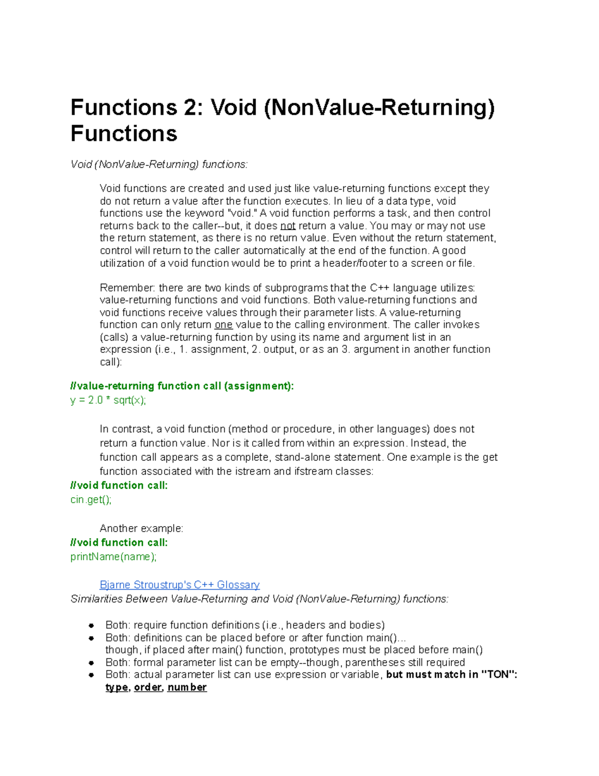 Void Function Functions 2 Void NonValue Returning Functions Void 