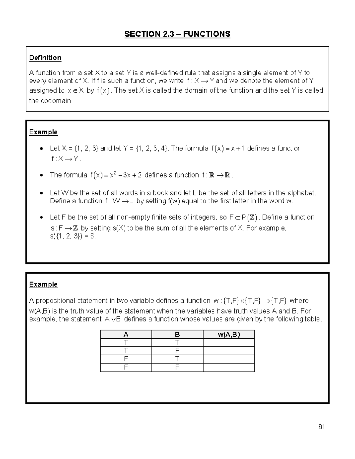 Section 2 - 2.3 - SECTION 2 – FUNCTIONS Definition A function from a ...