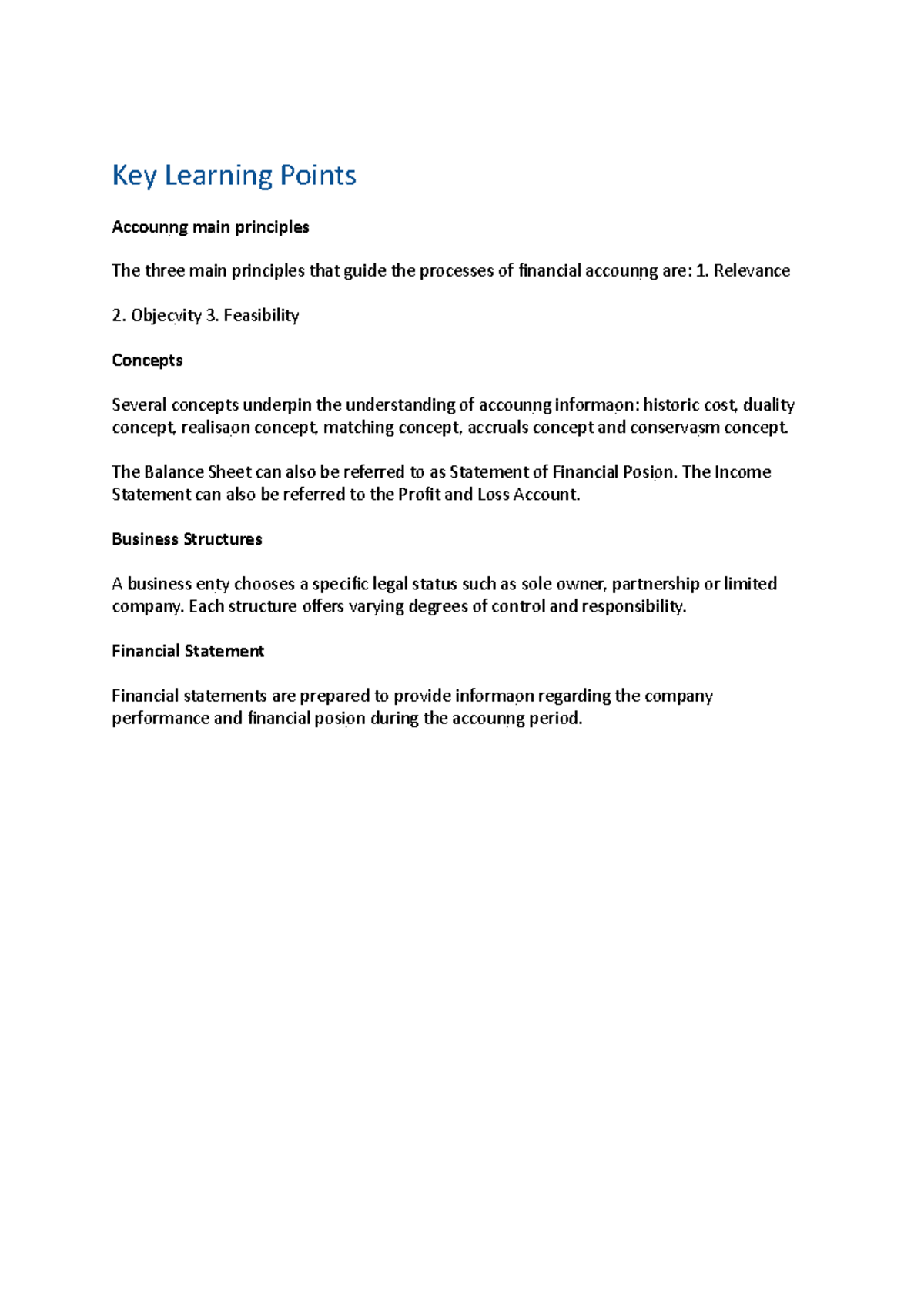 Notes-1 - Accounting primer - Key Learning Points Accounng main ...