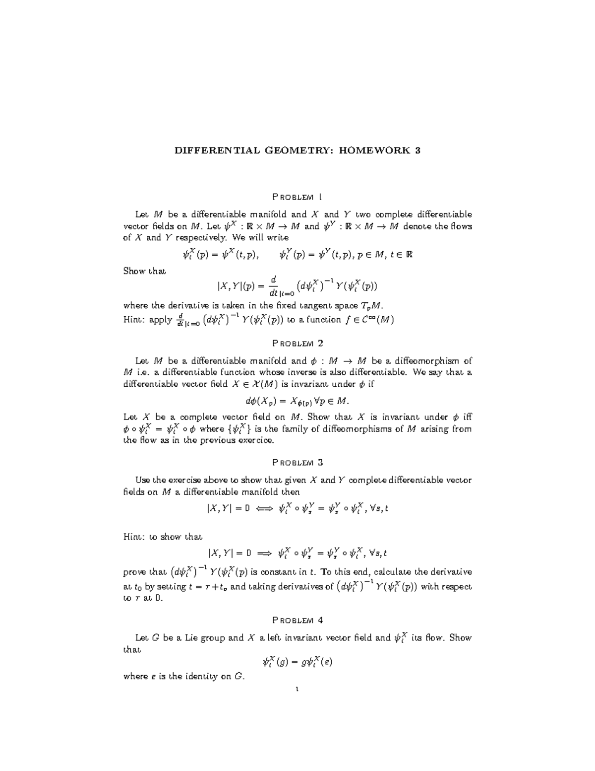 Geometria Riemanniana Homework3 - DIFFERENTIAL GEOMETRY: HOMEWORK 3 ...