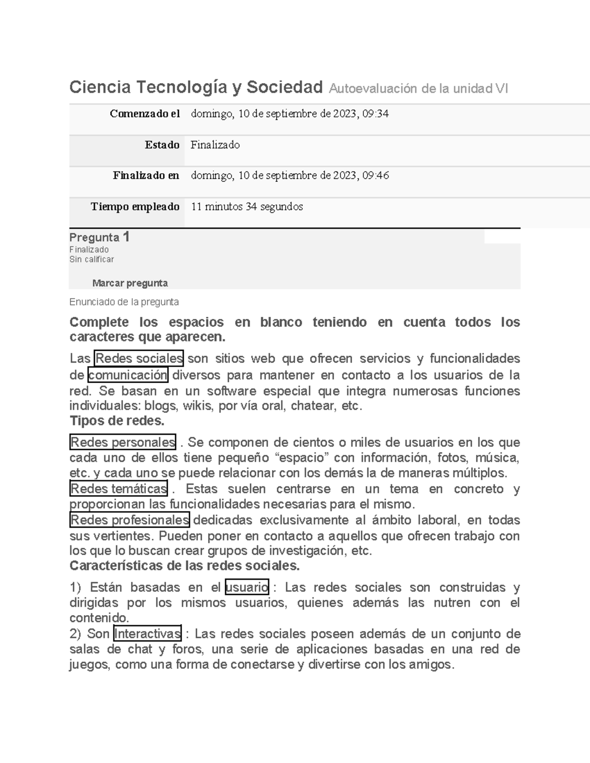 Autoevaluación de la unidad VI - Ciencia Tecnología y Sociedad ...