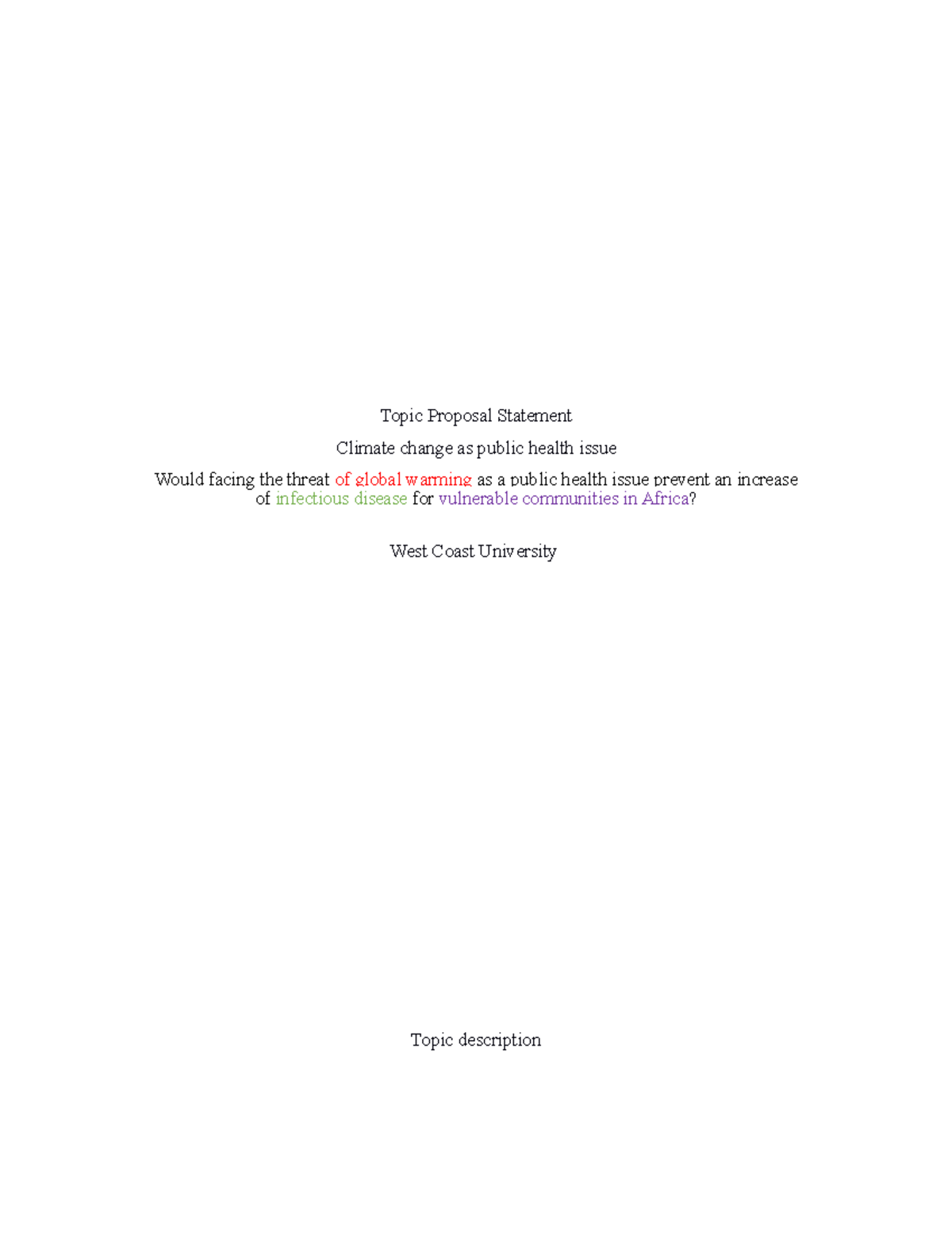 NURS 401 - Capstone - Topic Proposal Statement Climate change as public ...