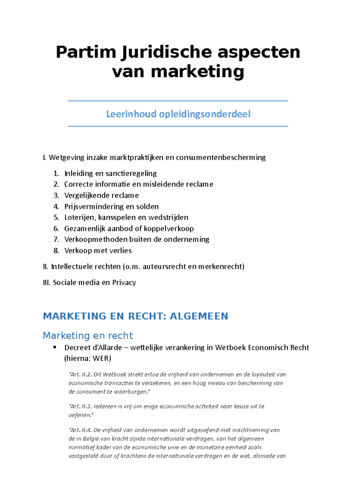 Partim Juridische Aspecten Van Marketing - Partim Juridische Aspecten ...