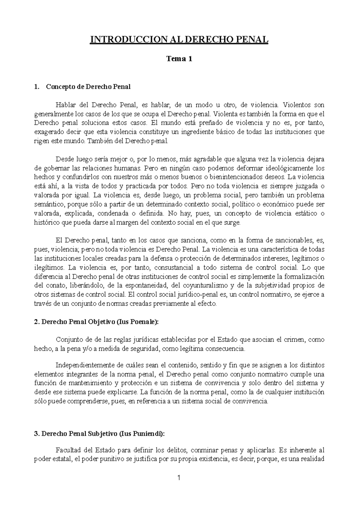 Tema 1 DP - INTRODUCCION AL DERECHO PENAL Tema 1 Concepto De Derecho ...