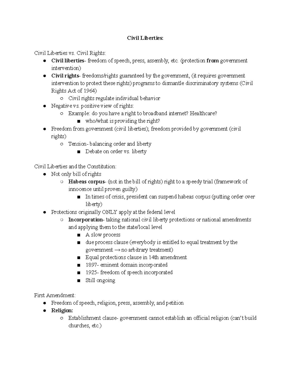 Civil Rights and Civil Liberties Civil Liberties Civil Liberties vs