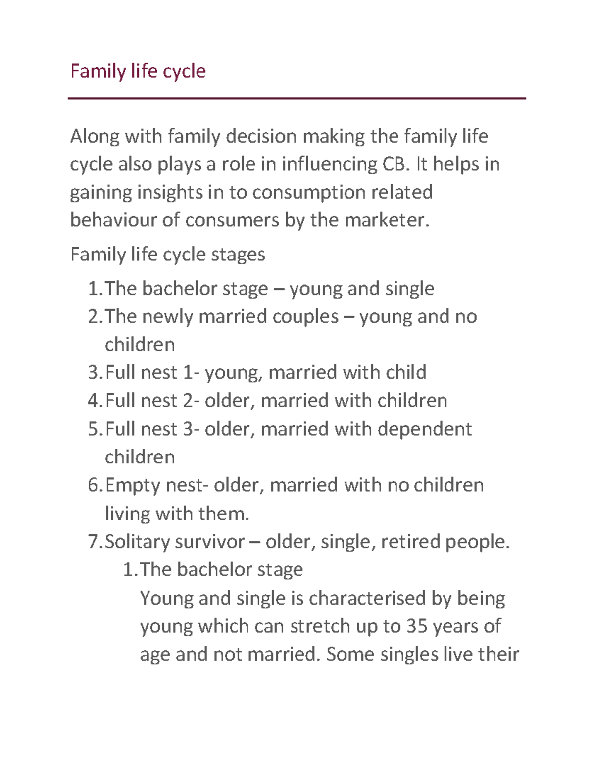 Consumer Behaviour - Family Life Cycle Along With Family Decision ...