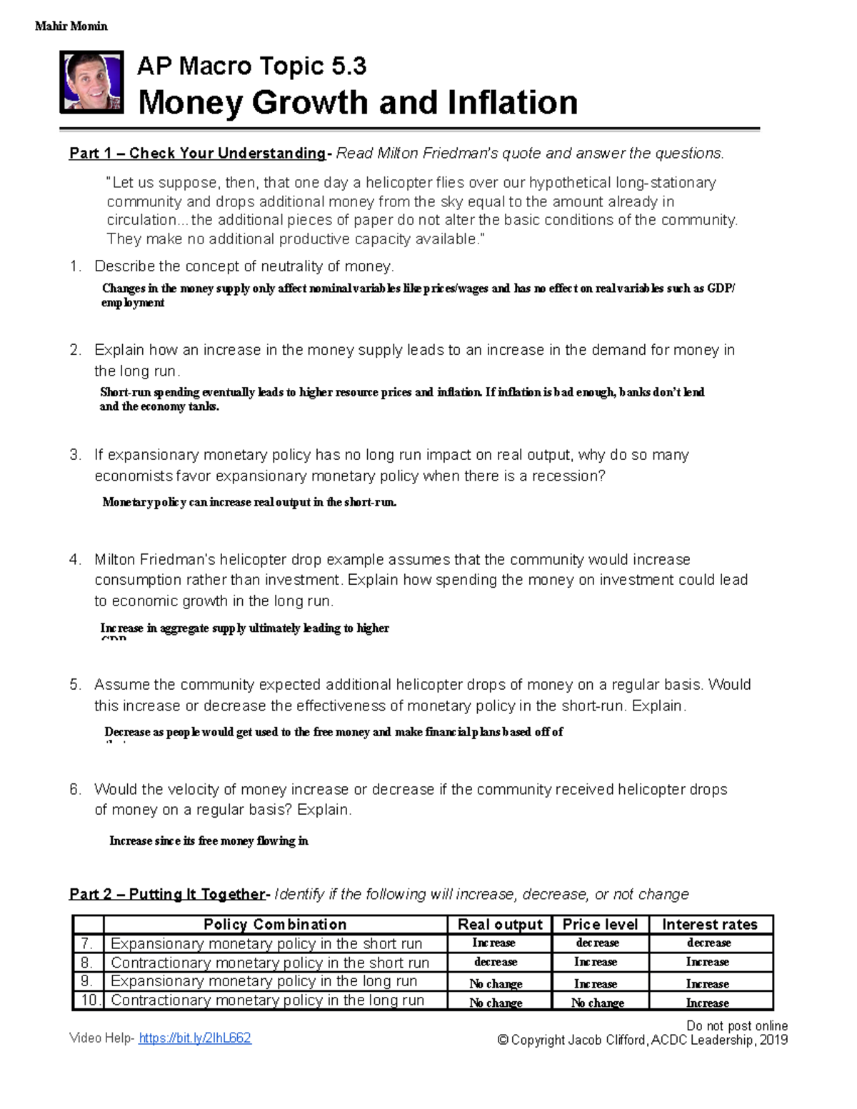 FILE 5160 - Topic 5.3 - AP Macro Topic 5. Money Growth And Inflation ...