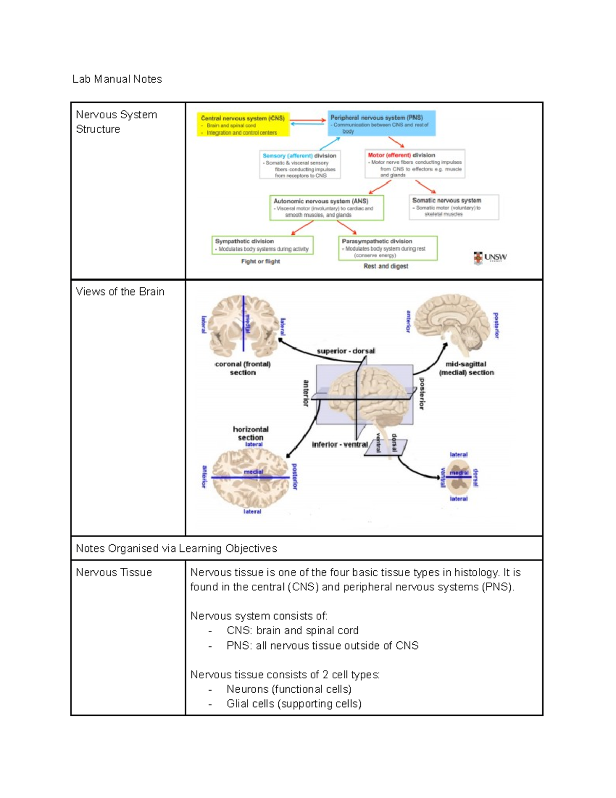 Module 1 Lab Notes and Background Knowledge - Lab Manual Notes Nervous ...