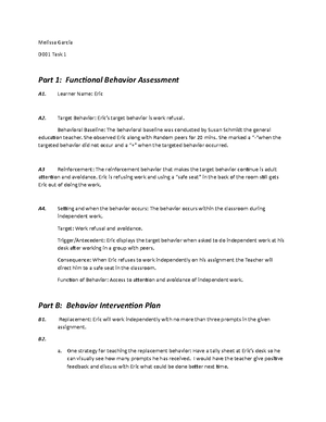 Task 2 - this was passed fully - Task 2: BIP Behavior Improvement Plan ...