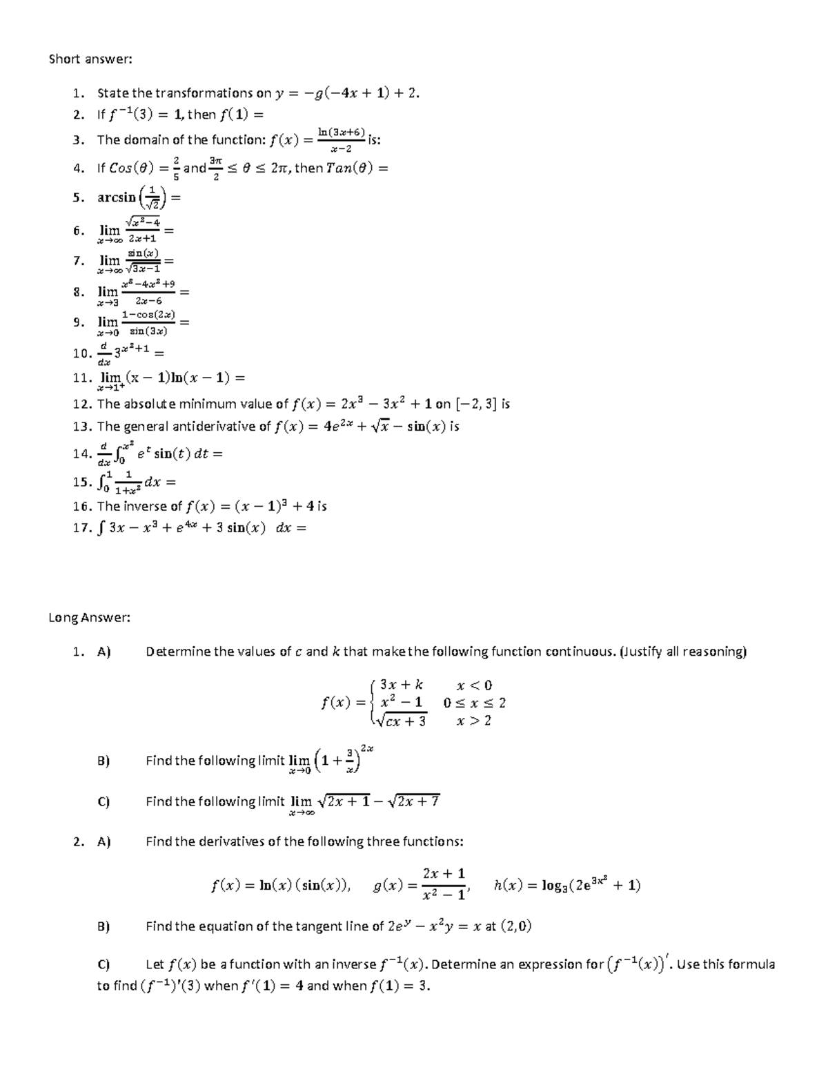 Math 1007 practice exam questions - Warning: TT: undefined function: 32 ...