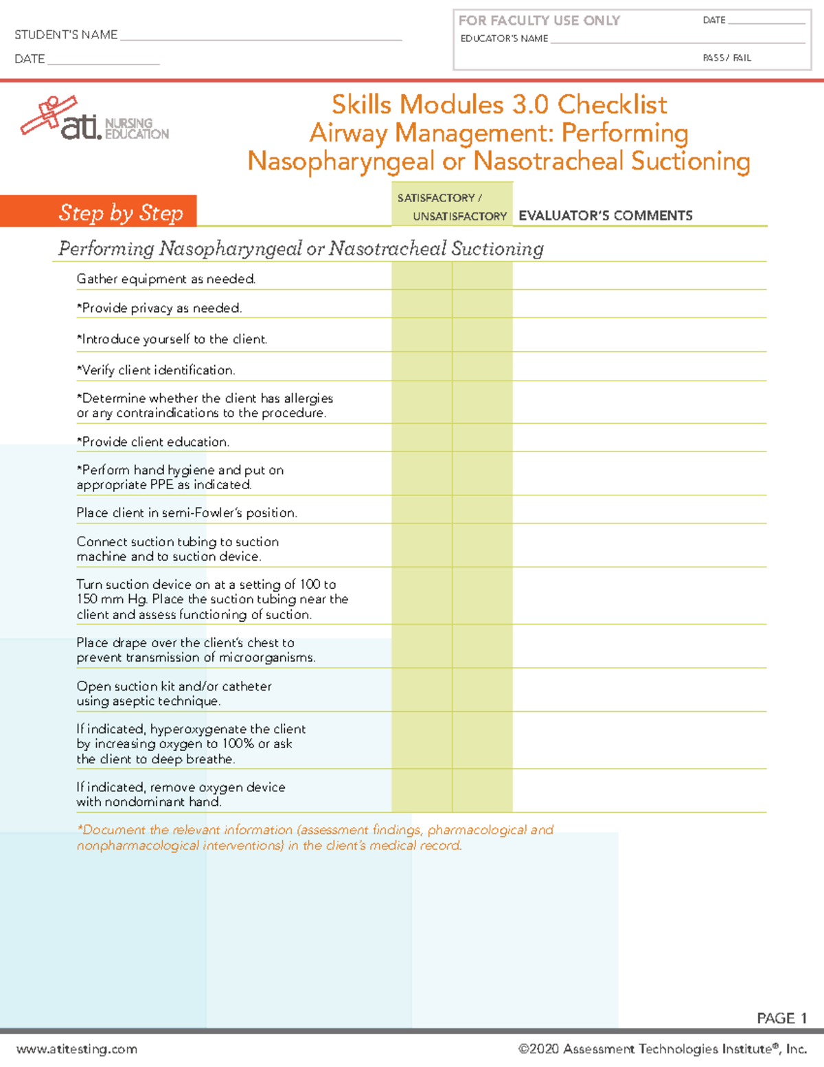 Skills Checklist Airway Suctioning Nasopharyngeal - EDUCATOR ...