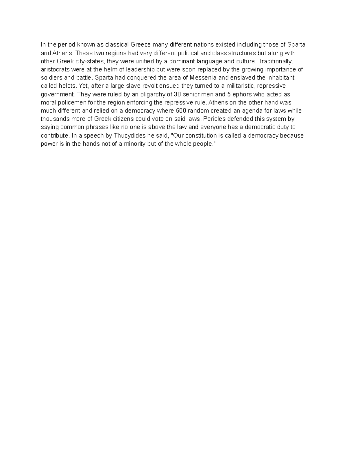 Classical Greece lecture - In the period known as classical Greece many ...