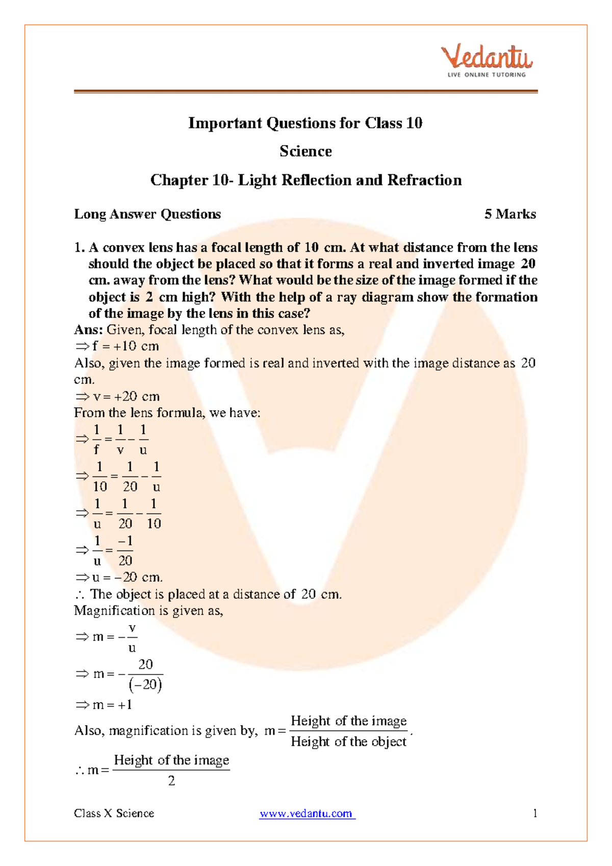 CBSE Class 10 Science Chapter 10 Light Reflection and Refraction ...