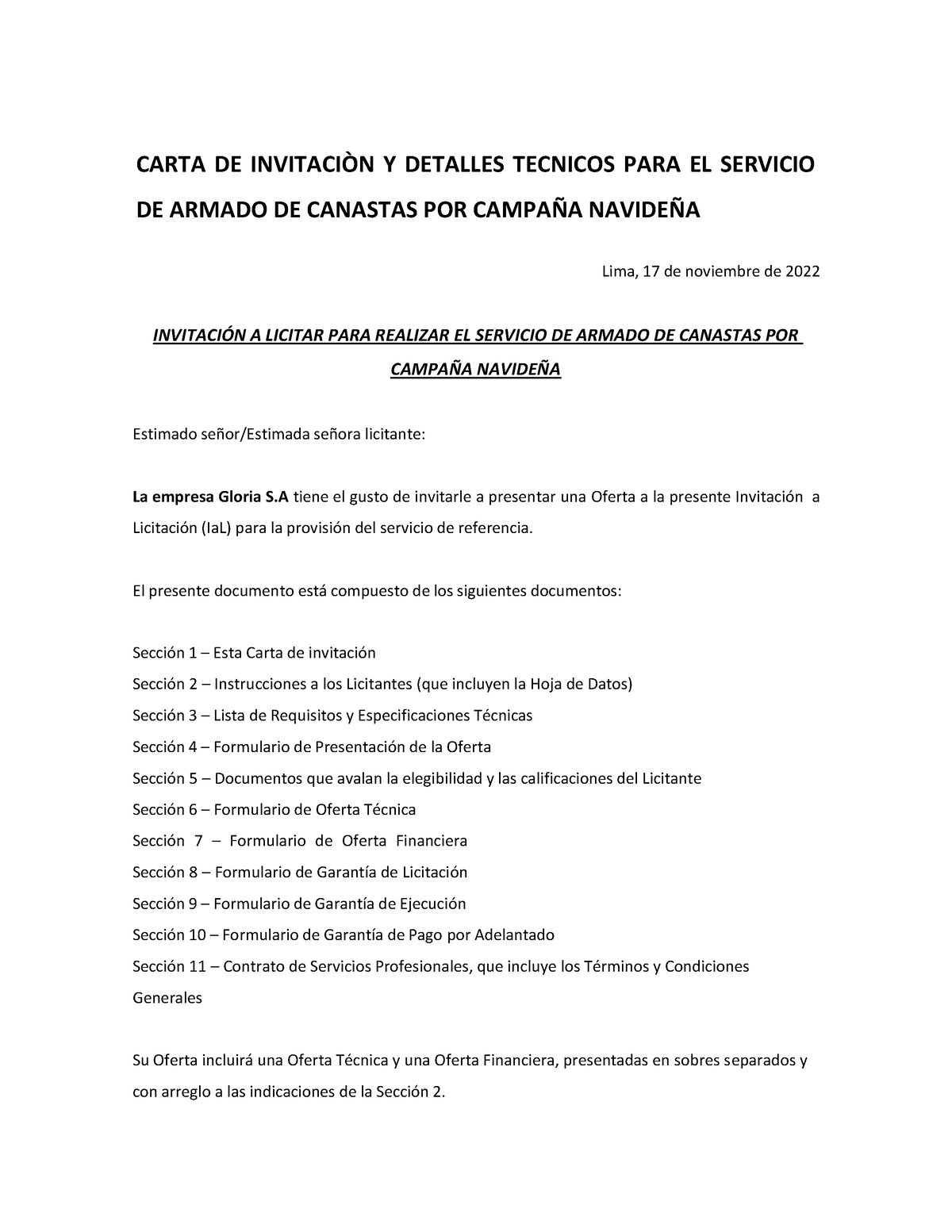 Modelo Invitacion Y Especificaciones Tecnicas Del Contrato Carta De InvitaciÒn Y Detalles 8042