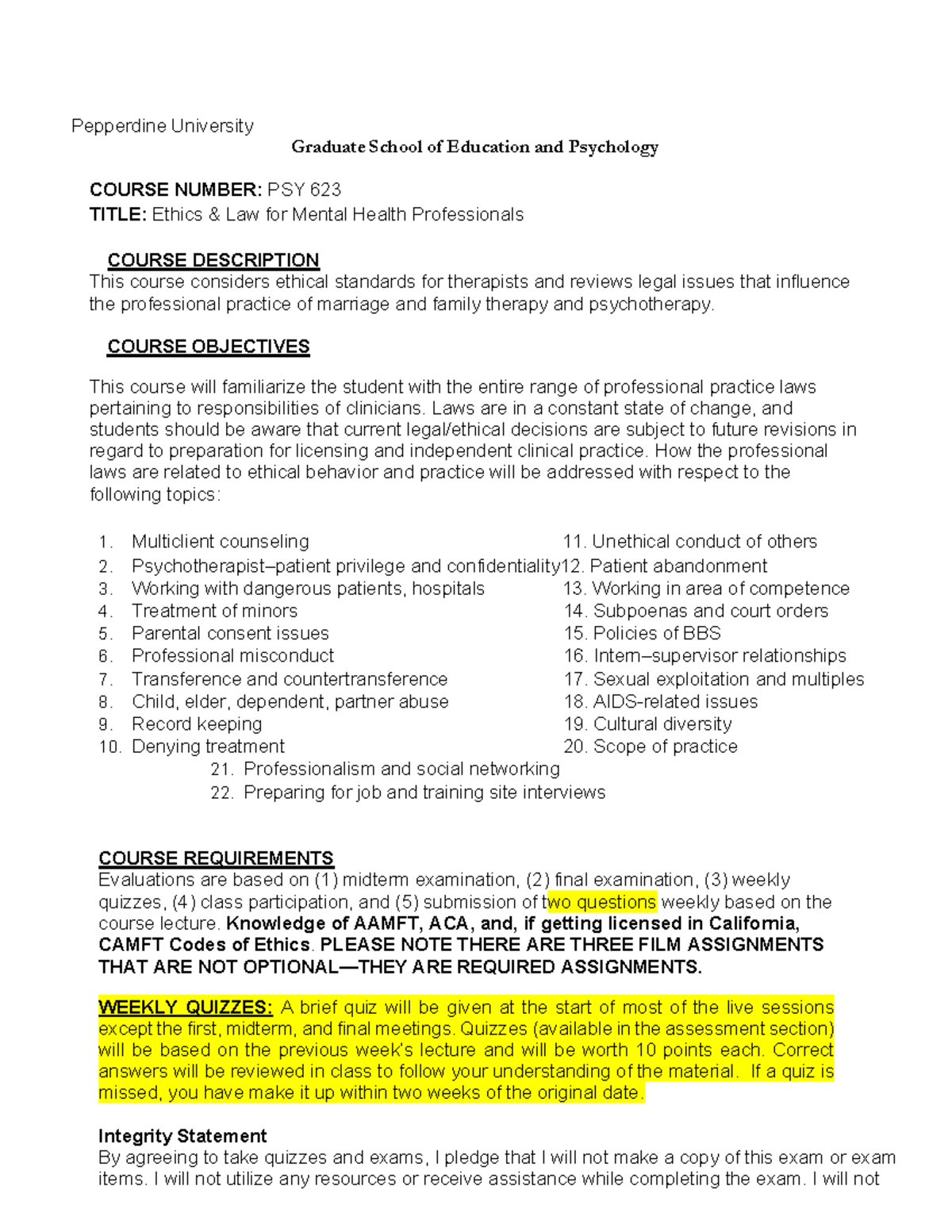 Psy 623 Syllabus Pepperdine University Graduate School of Education