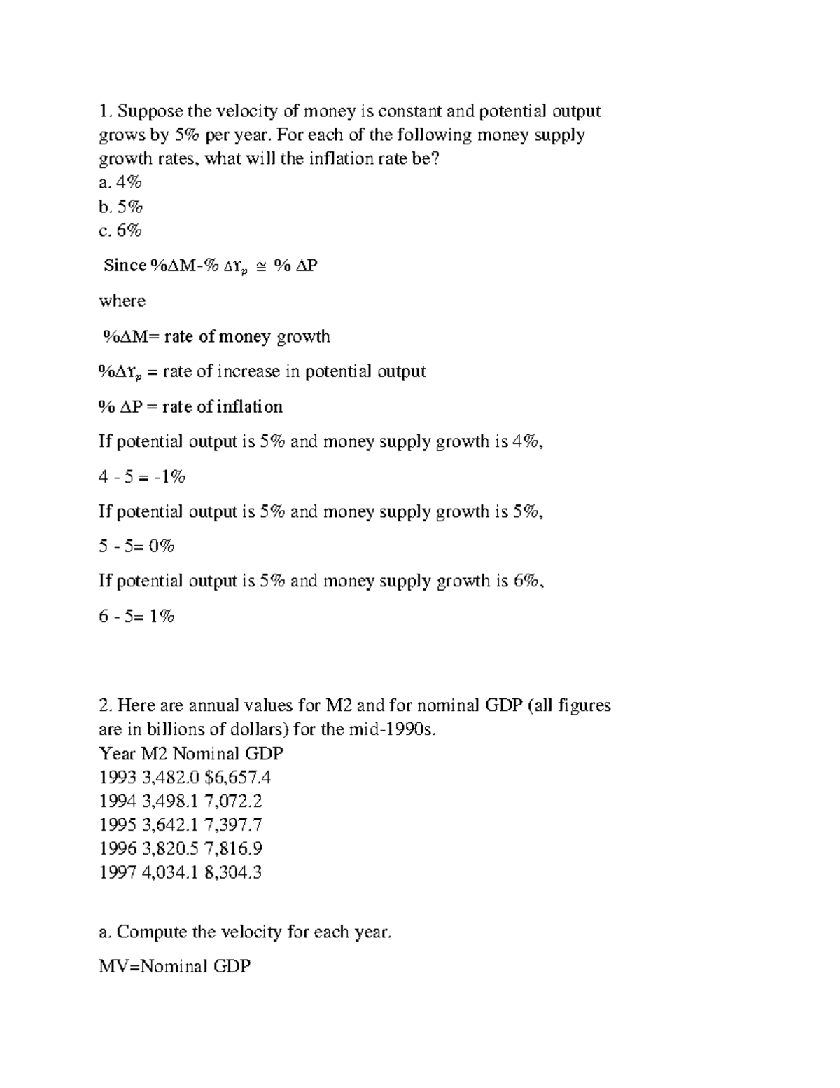 UNIT 5 Learning journal - Suppose the velocity of money is constant and ...