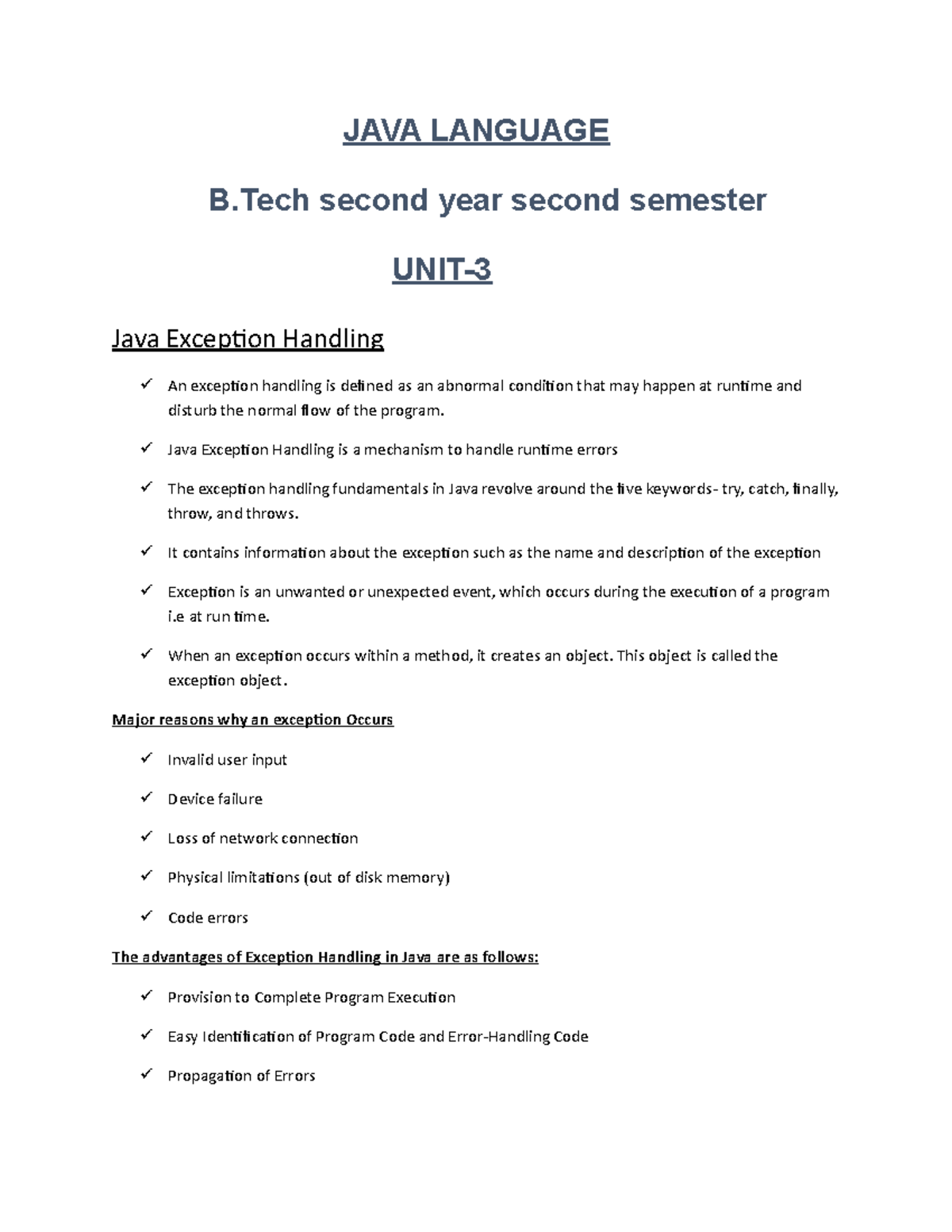 Java Unit 3 - JAVA FOR COMPUTER - JAVA LANGUAGE B Second Year Second ...