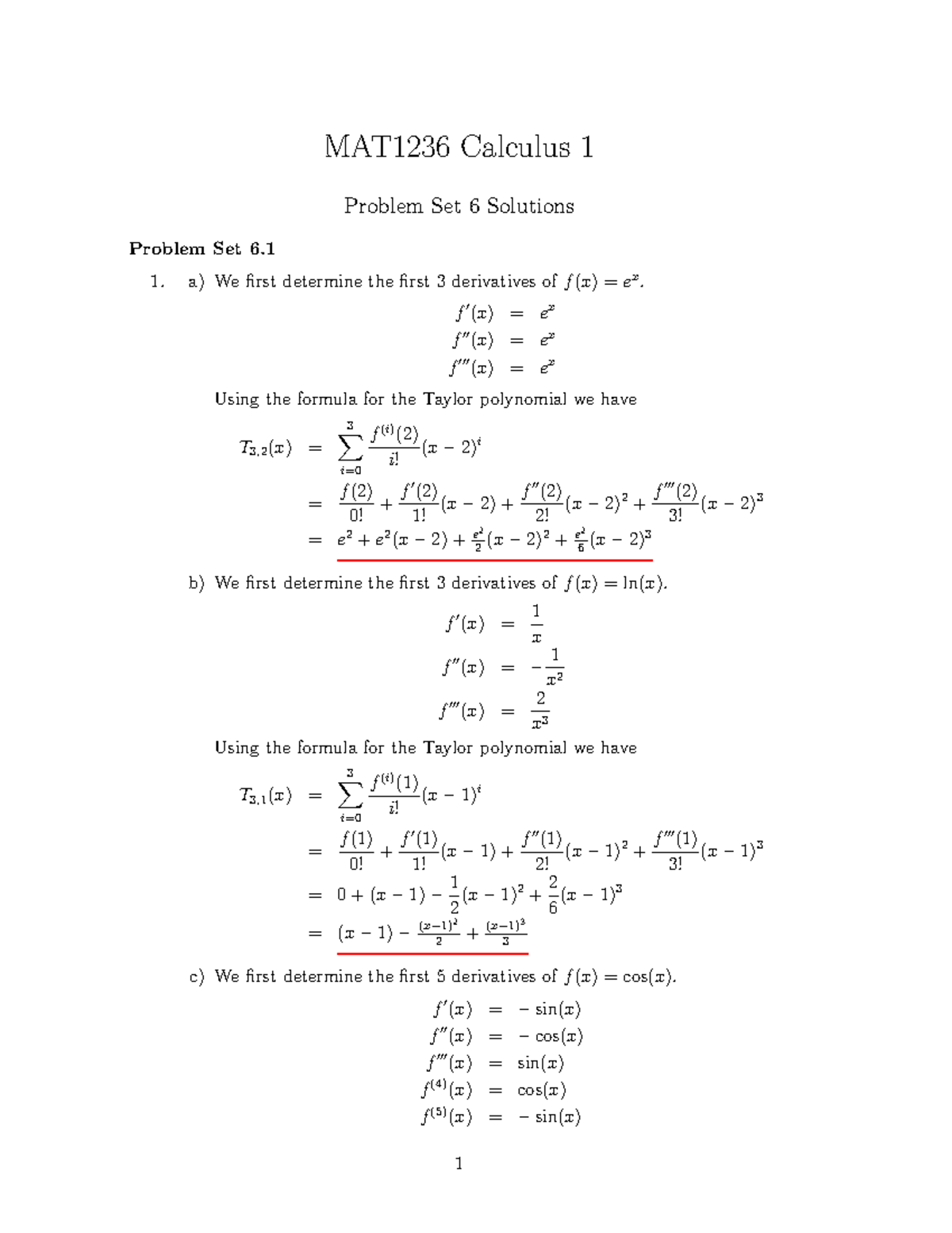 Problem Set 6 Solutions - MAT1236 Calculus 1 Problem Set 6 Solutions ...