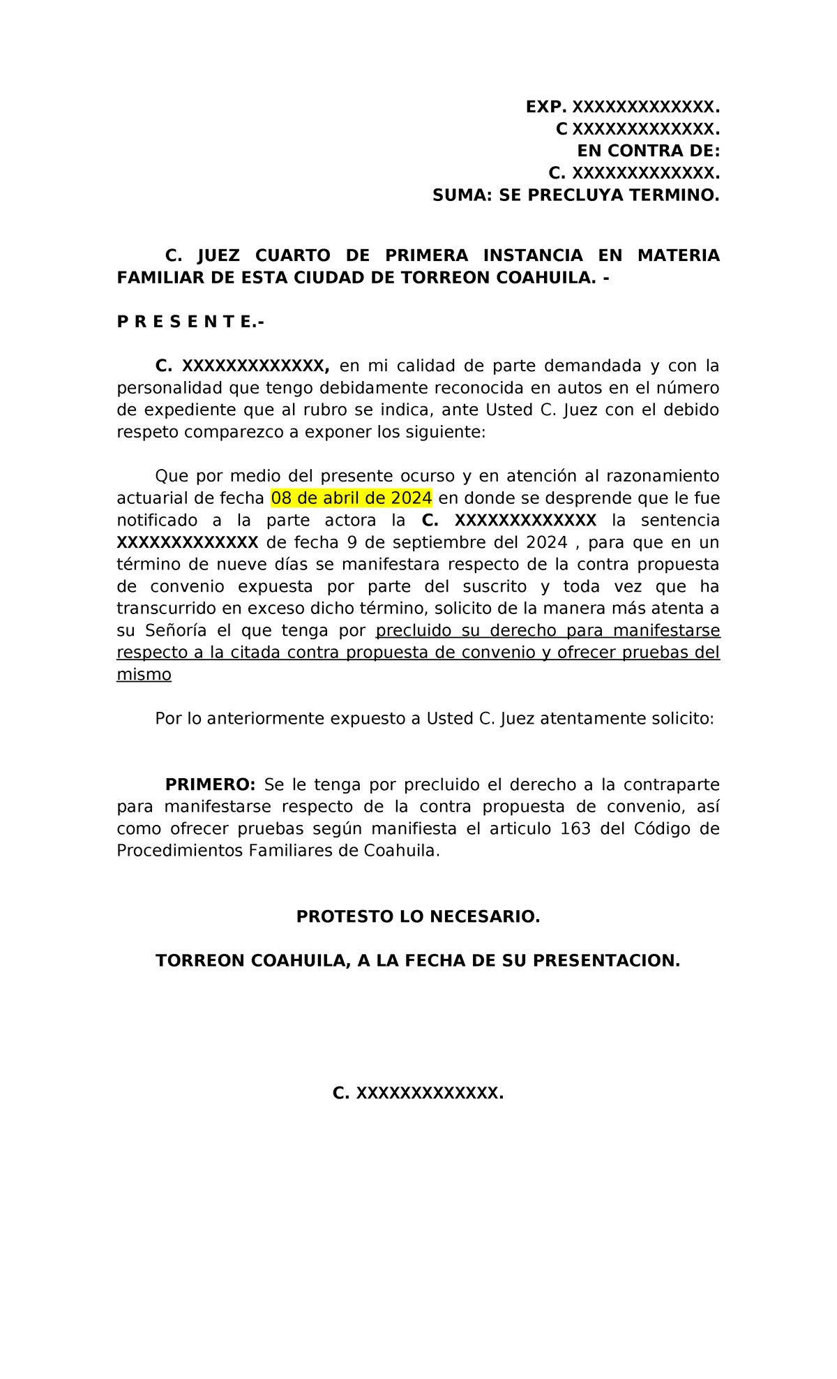 Se precluya termino - solicitud para señalar preclusión del derecho al ...