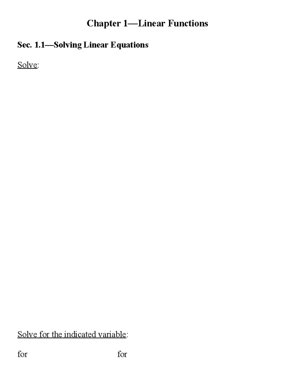 Section 1.1 Notes-solving equations - Chapter 1—Linear Functions Sec. 1 ...