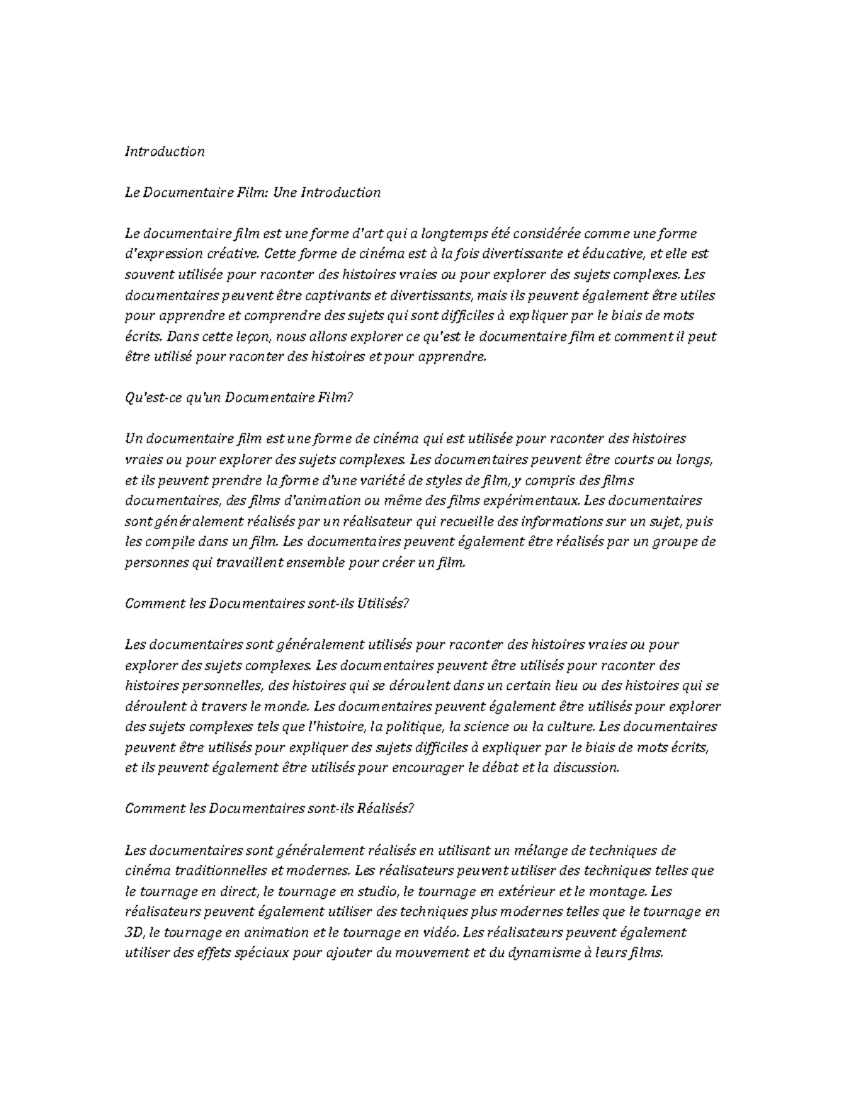 Documentary Film Study Notes - Introduction Le Documentaire Film: Une ...