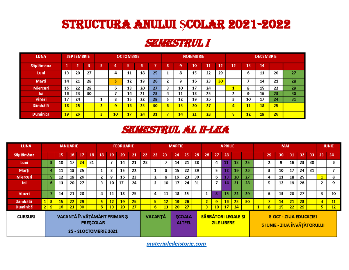 Calendar An Scolar 2021 2022 - STRUCTURA ANULUI ŞCOLAR 2021 - 2022 ...