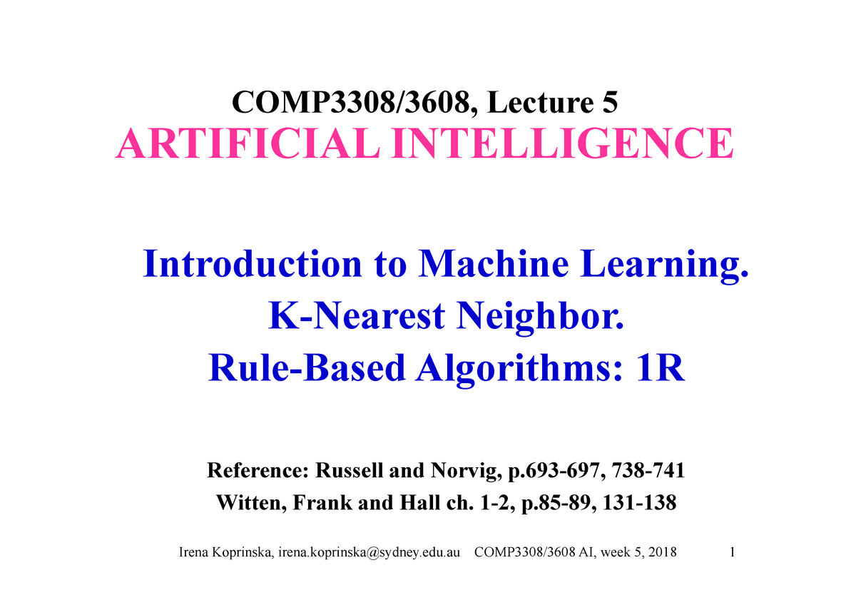 Ai5 - Lecture Notes Univeri - COMP3308/3608, Lecture 5 ARTIFICIAL ...