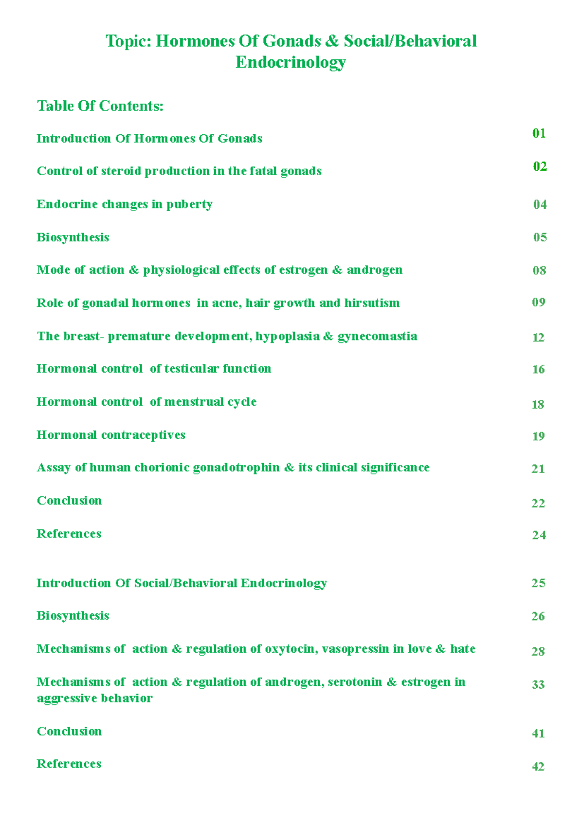 2nd page is - sfaf - Table Of Contents: Introduction Of Hormones Of ...