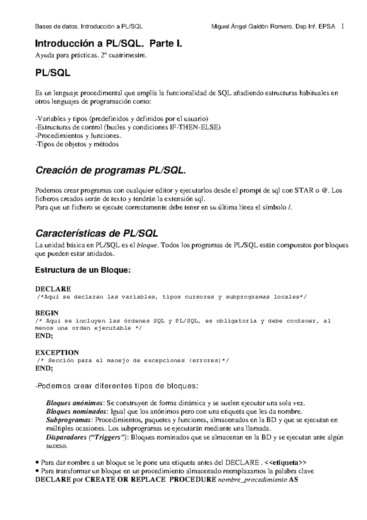 Manual PL SQL - base de datos - Introducción a PL/SQL. Parte I. Ayuda ...