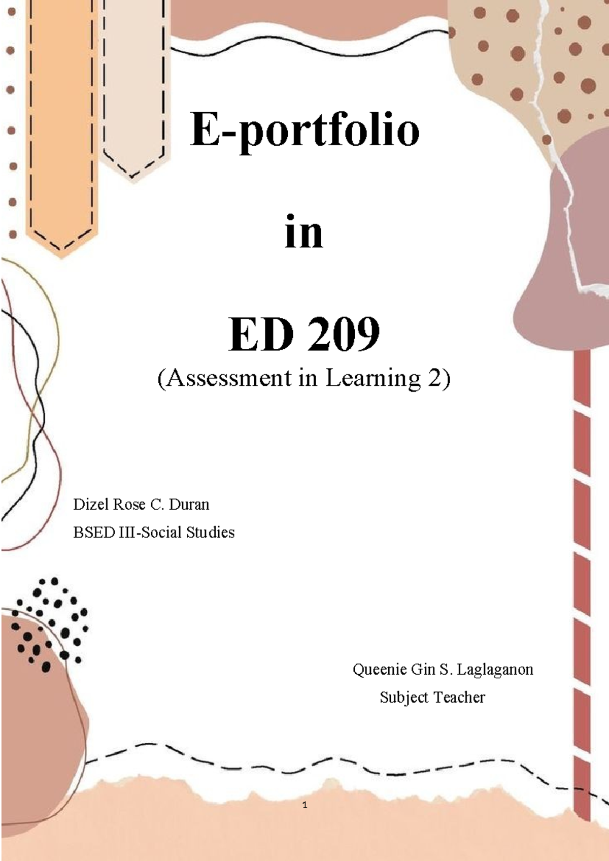 E-portfolio-format - E-portfolio in ED 209 (Assessment in Learning 2 ...